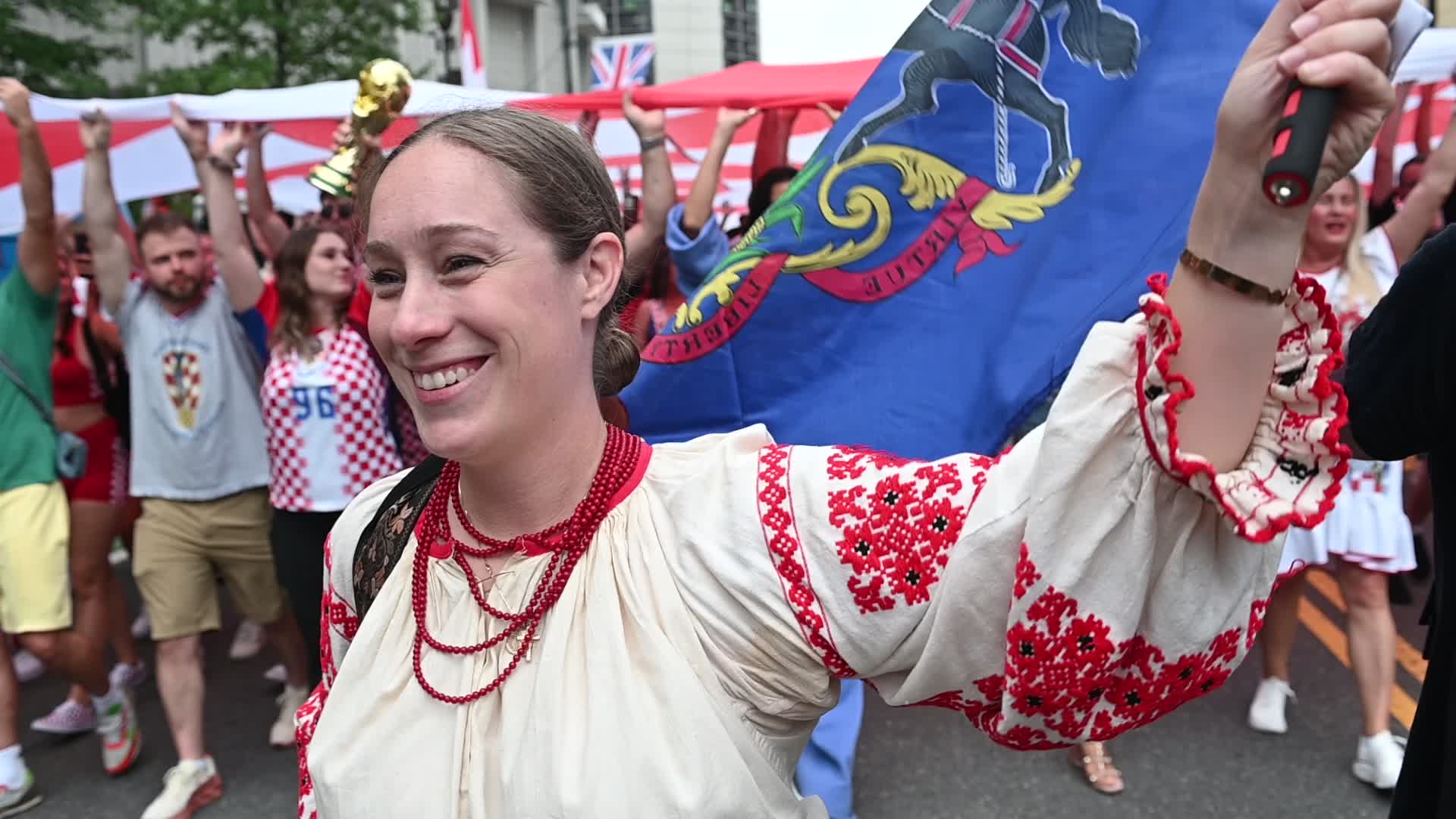 Croatia Football Fans March and Celebrate in Philadelphia Ahead of Ghana Group L Match