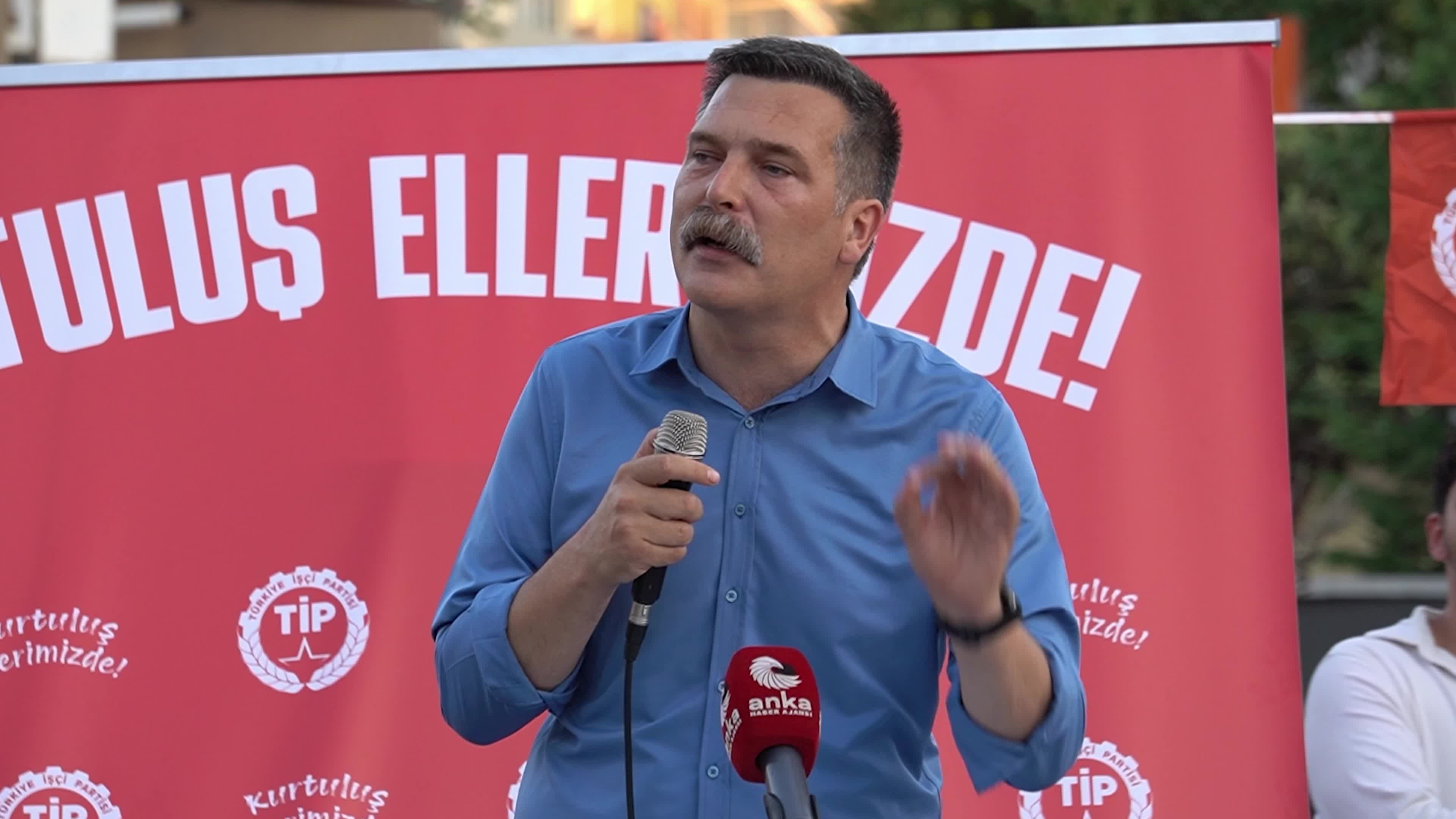 Erkan Bas, Chairman of the Workers' Party of Turkey (TIP), attends a public forum