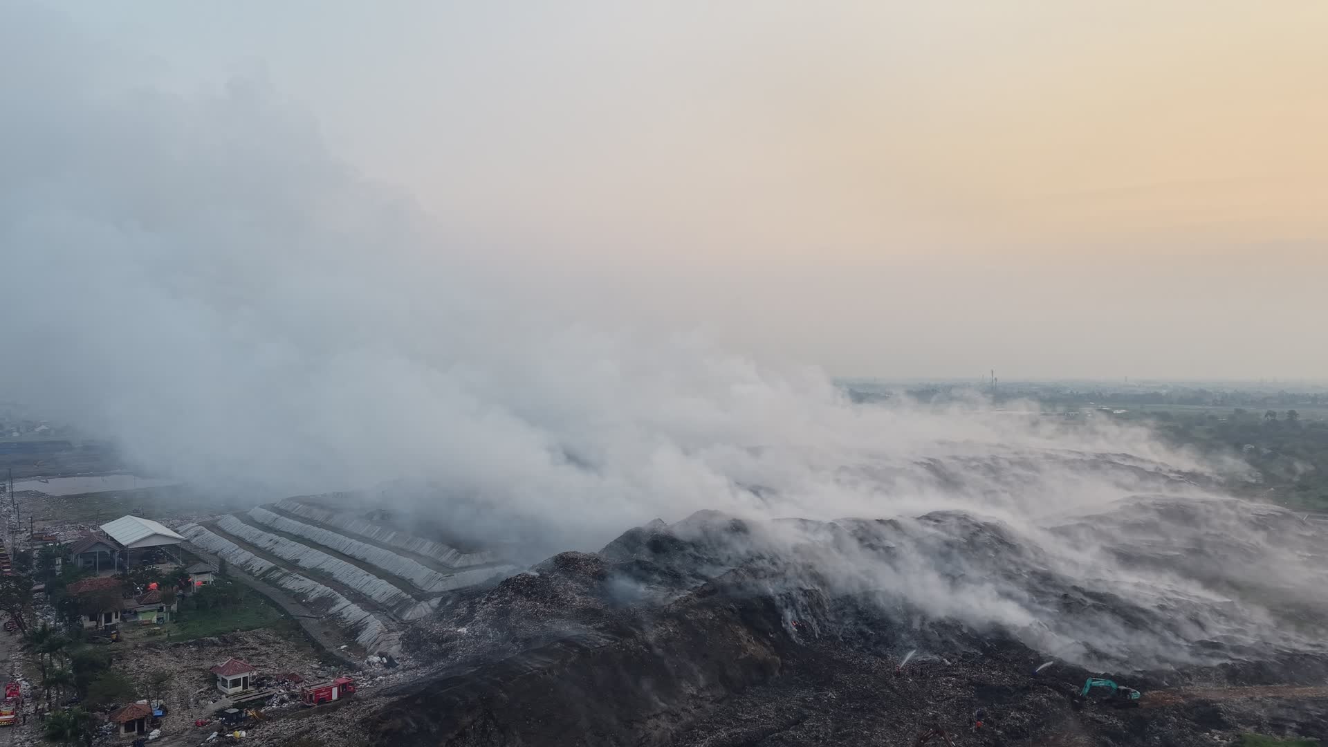 Fire of big landfill in Indonesia