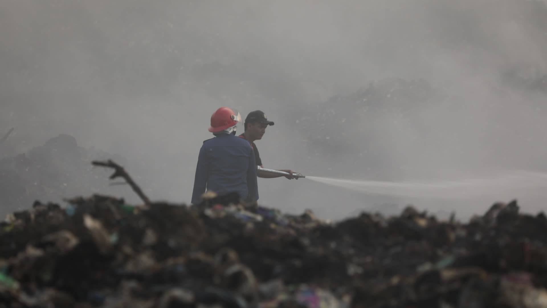 fire of big landfill in Indonesia