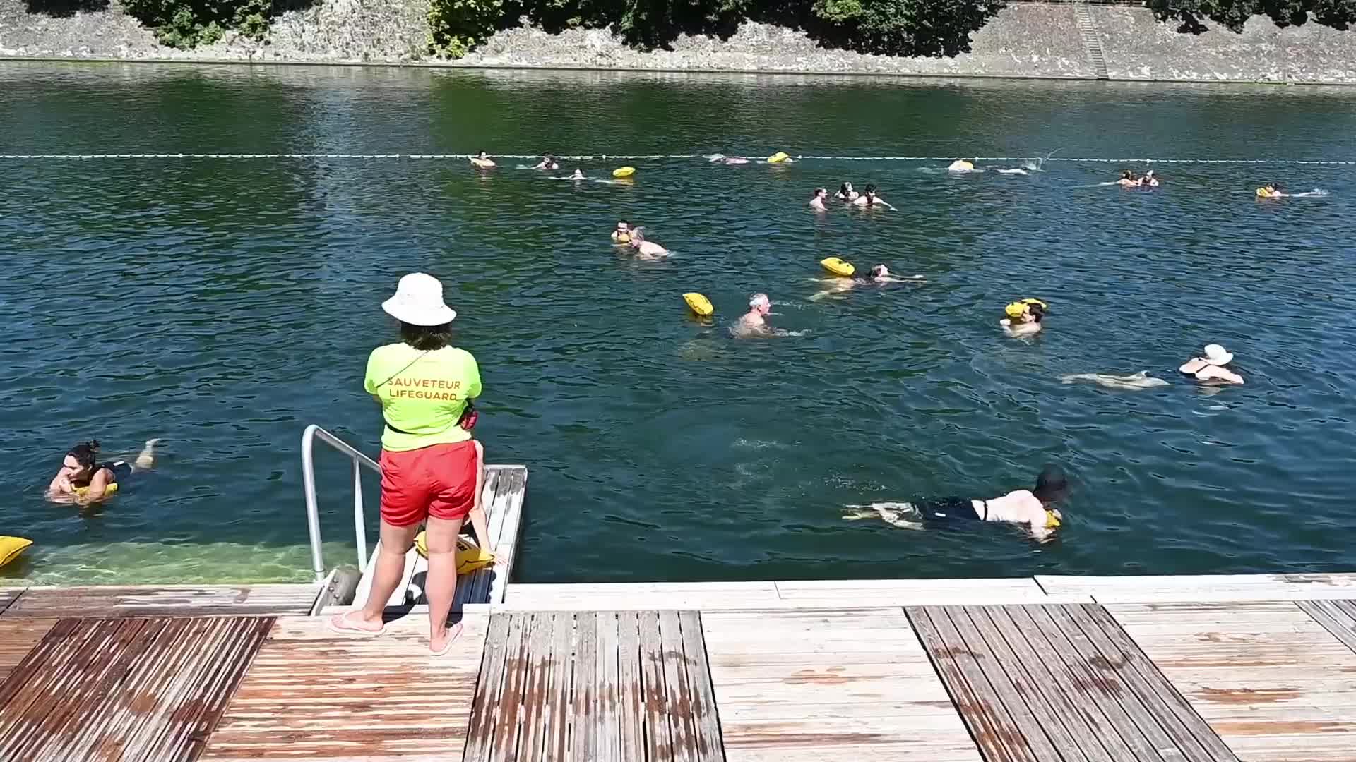 Opening day of the Seine river swimming area (Baignade Grenelle) in Paris