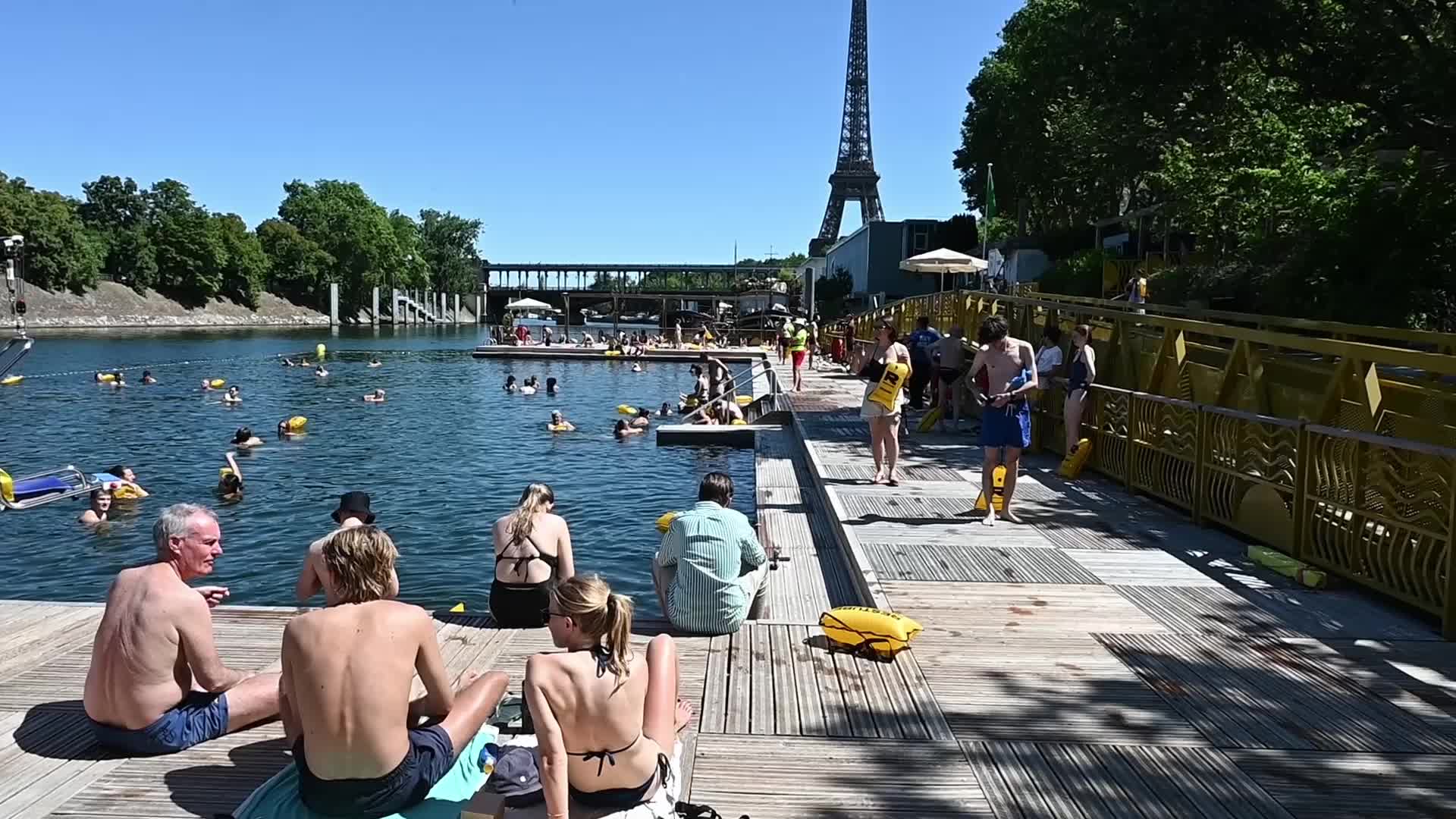 Opening day of the Seine river swimming area (Baignade Grenelle) in Paris