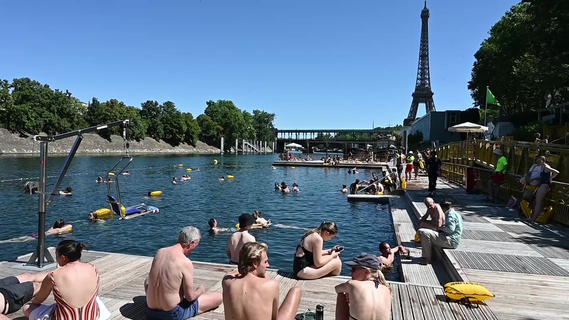 Opening day of the Seine river swimming area (Baignade Grenelle) in Paris