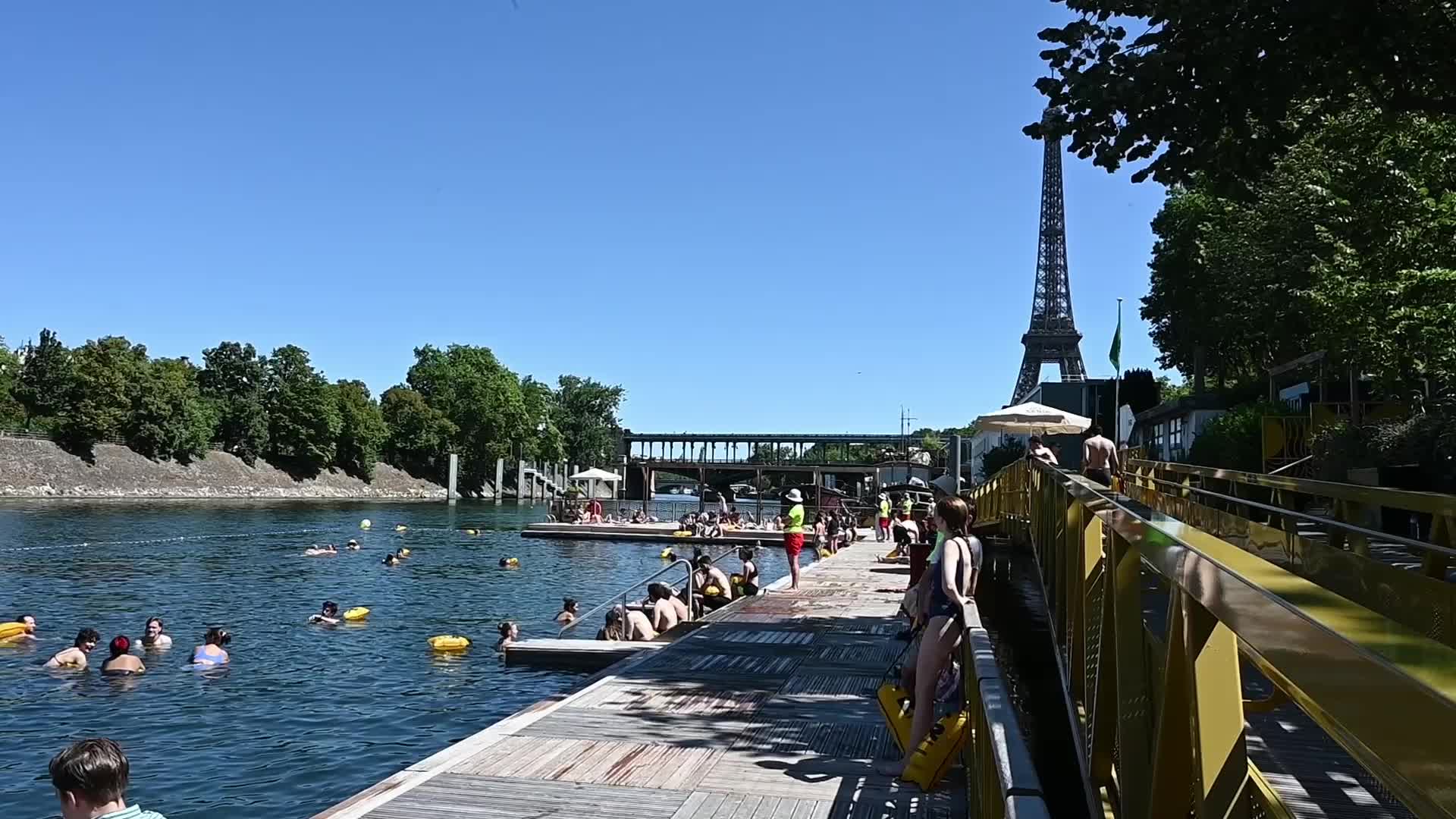 Opening day of the Seine river swimming area (Baignade Grenelle) in Paris