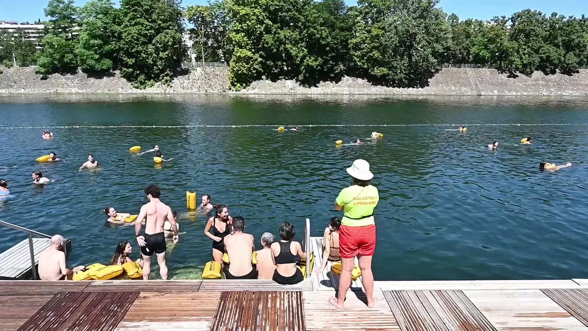 Opening day of the Seine river swimming area (Baignade Grenelle) in Paris