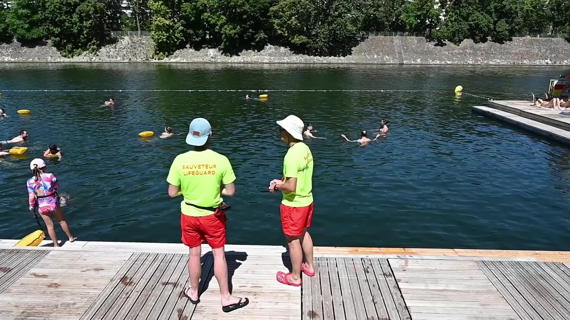 Opening day of the Seine river swimming area (Baignade Grenelle) in Paris