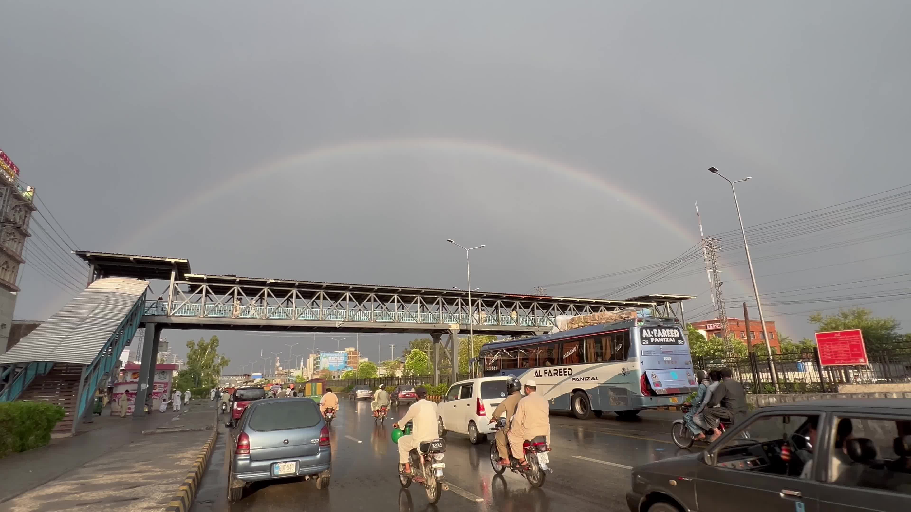 Pakistan: Rainbow Arches Over Peshawar Following Light Rainfall