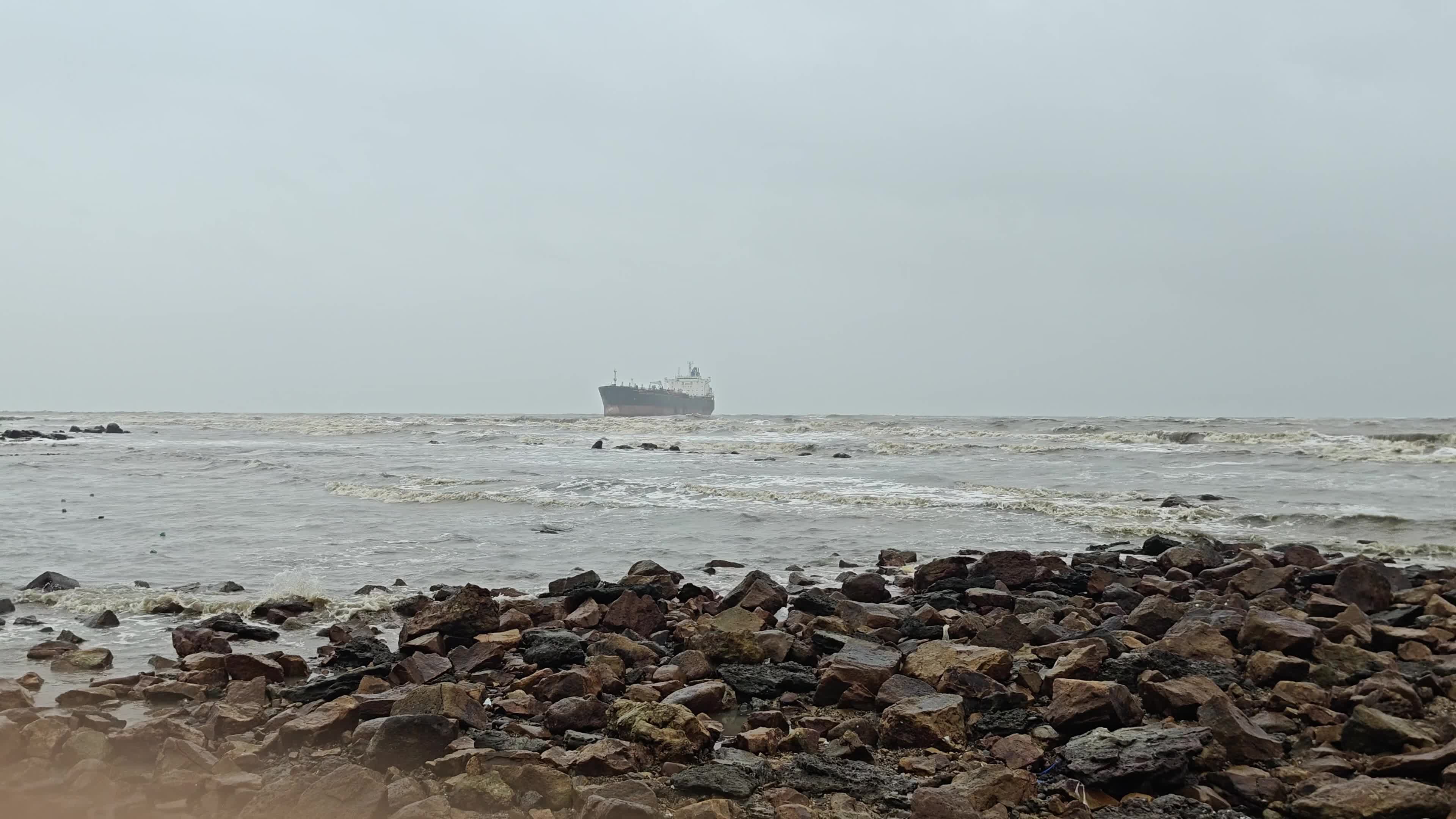Stranded Cargo Vessel Off Mumbai Coast Amid Monsoon Rains