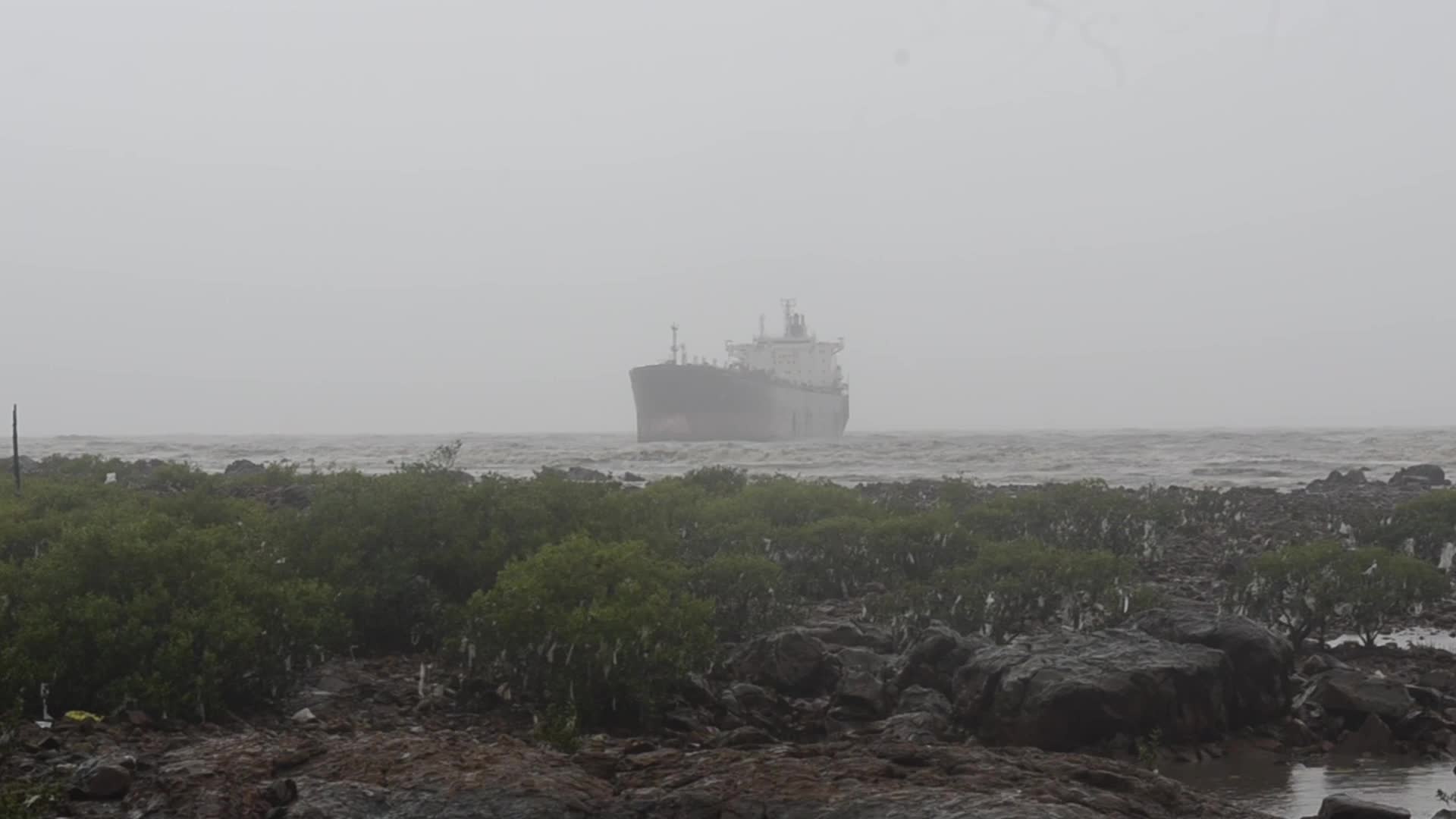 Stranded Cargo Vessel Off Mumbai Coast Amid Monsoon Rains
