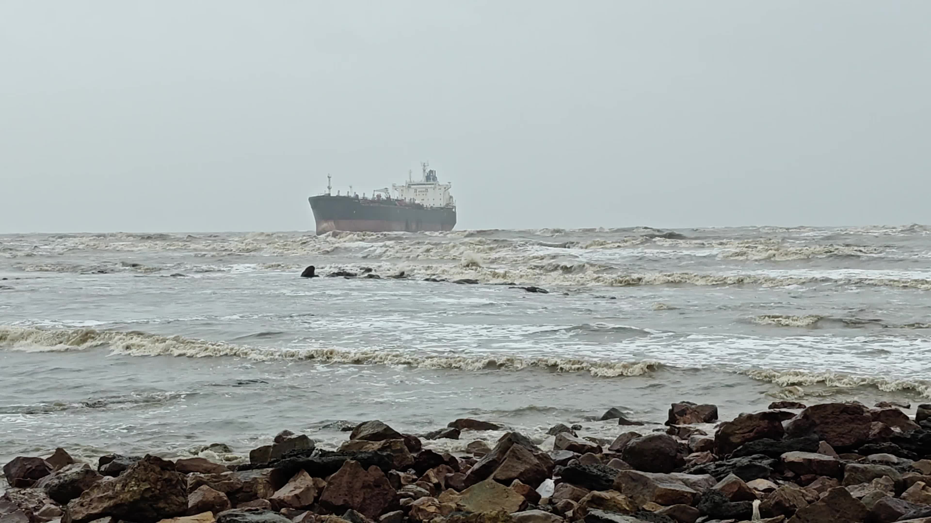 Stranded Cargo Vessel Off Mumbai Coast Amid Monsoon Rains