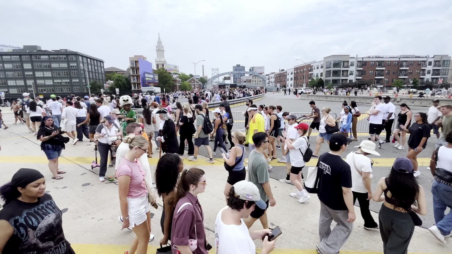 People Walk the Benjamin Franklin Bridge to celebrate 100th Anniversary