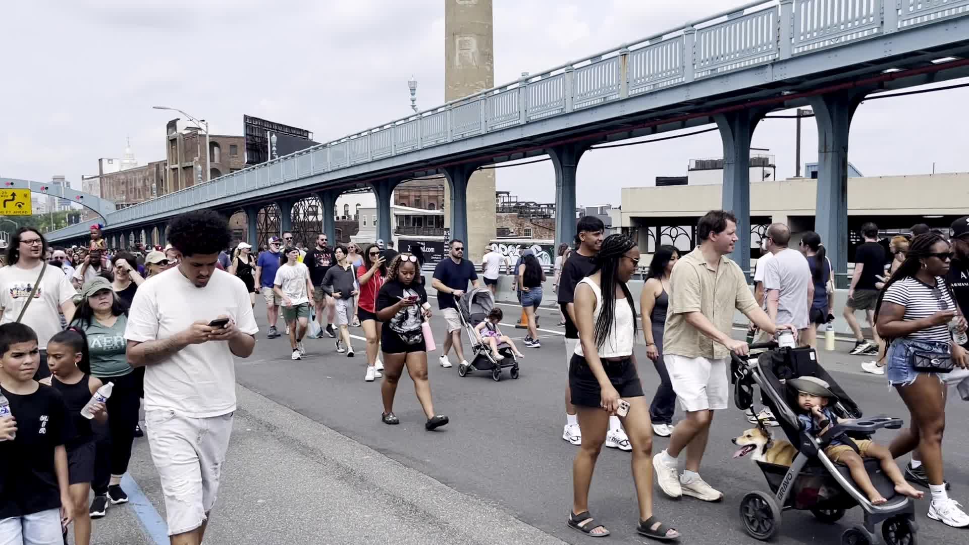 People Walk the Benjamin Franklin Bridge to celebrate 100th Anniversary