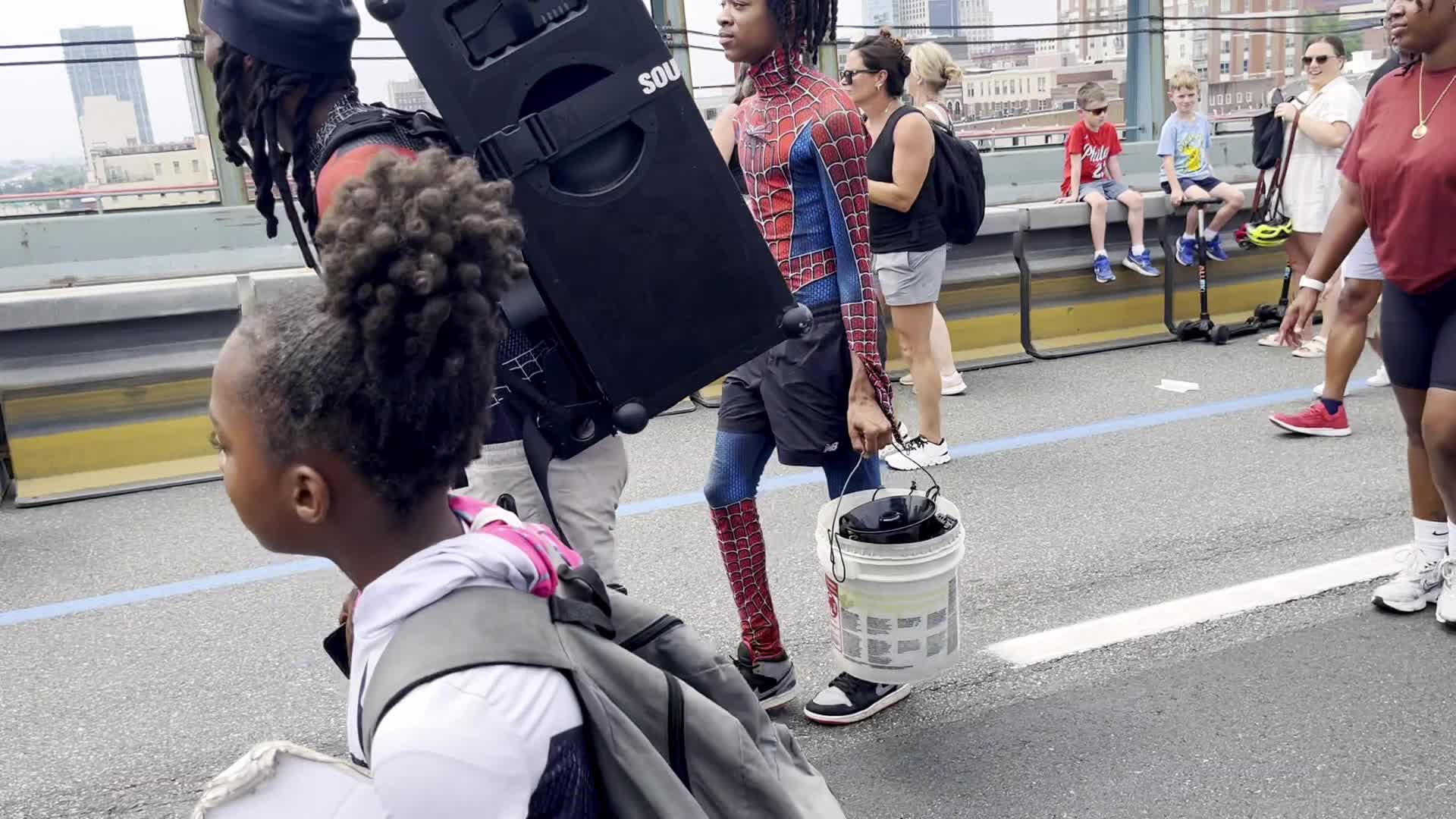 People Walk the Benjamin Franklin Bridge to celebrate 100th Anniversary