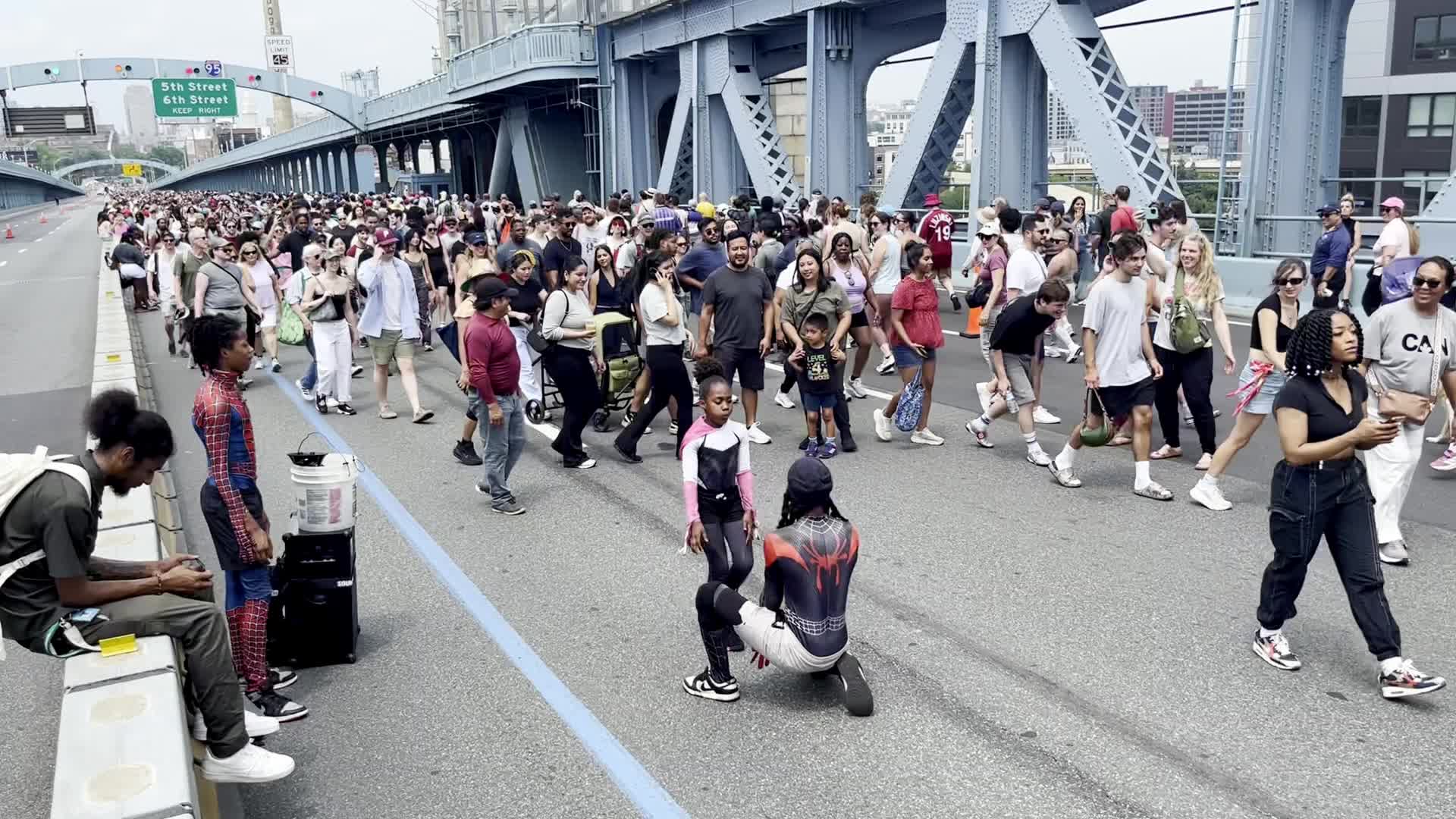 People Walk the Benjamin Franklin Bridge to celebrate 100th Anniversary