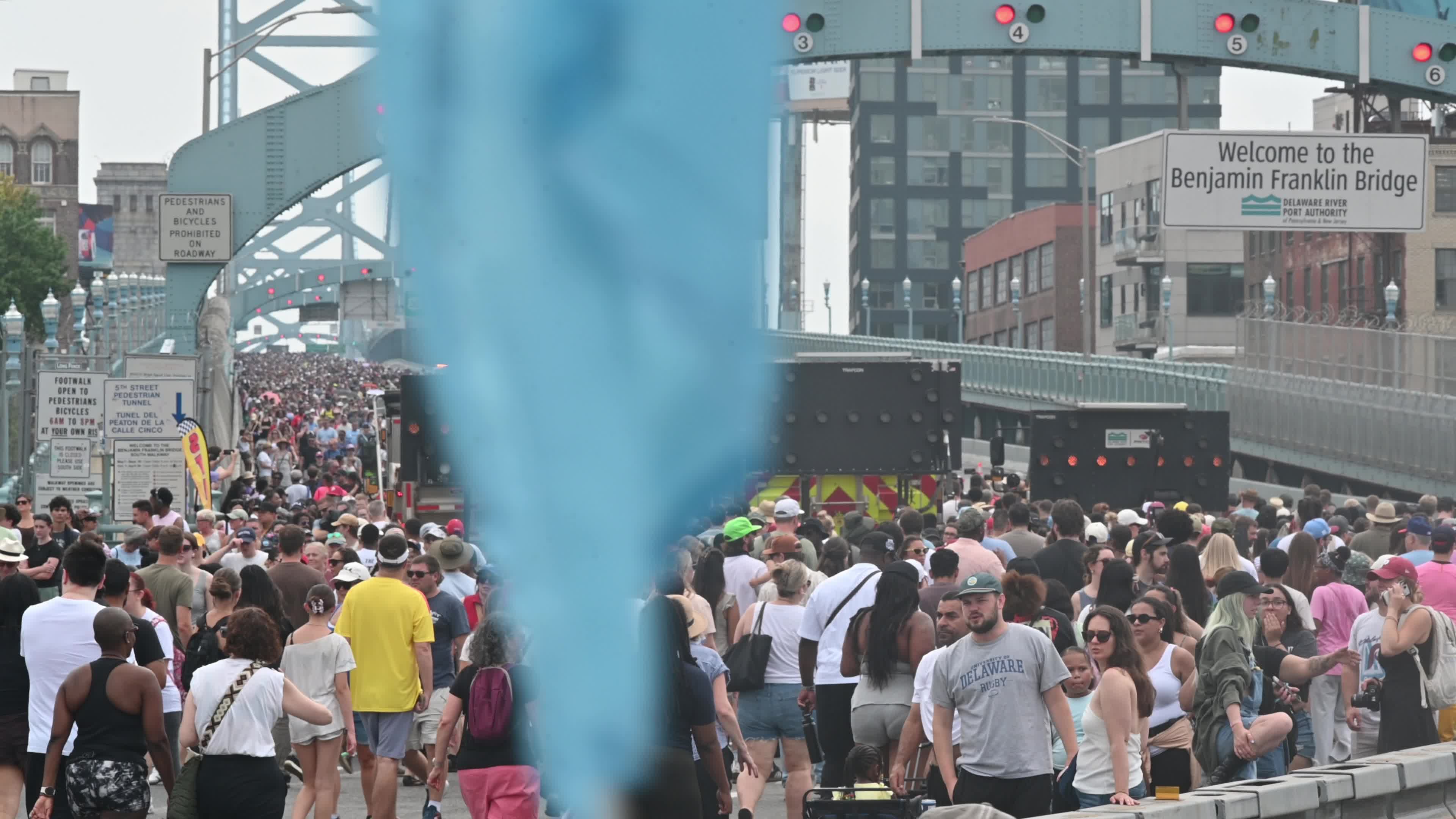 People Walk the Benjamin Franklin Bridge to celebrate 100th Anniversary
