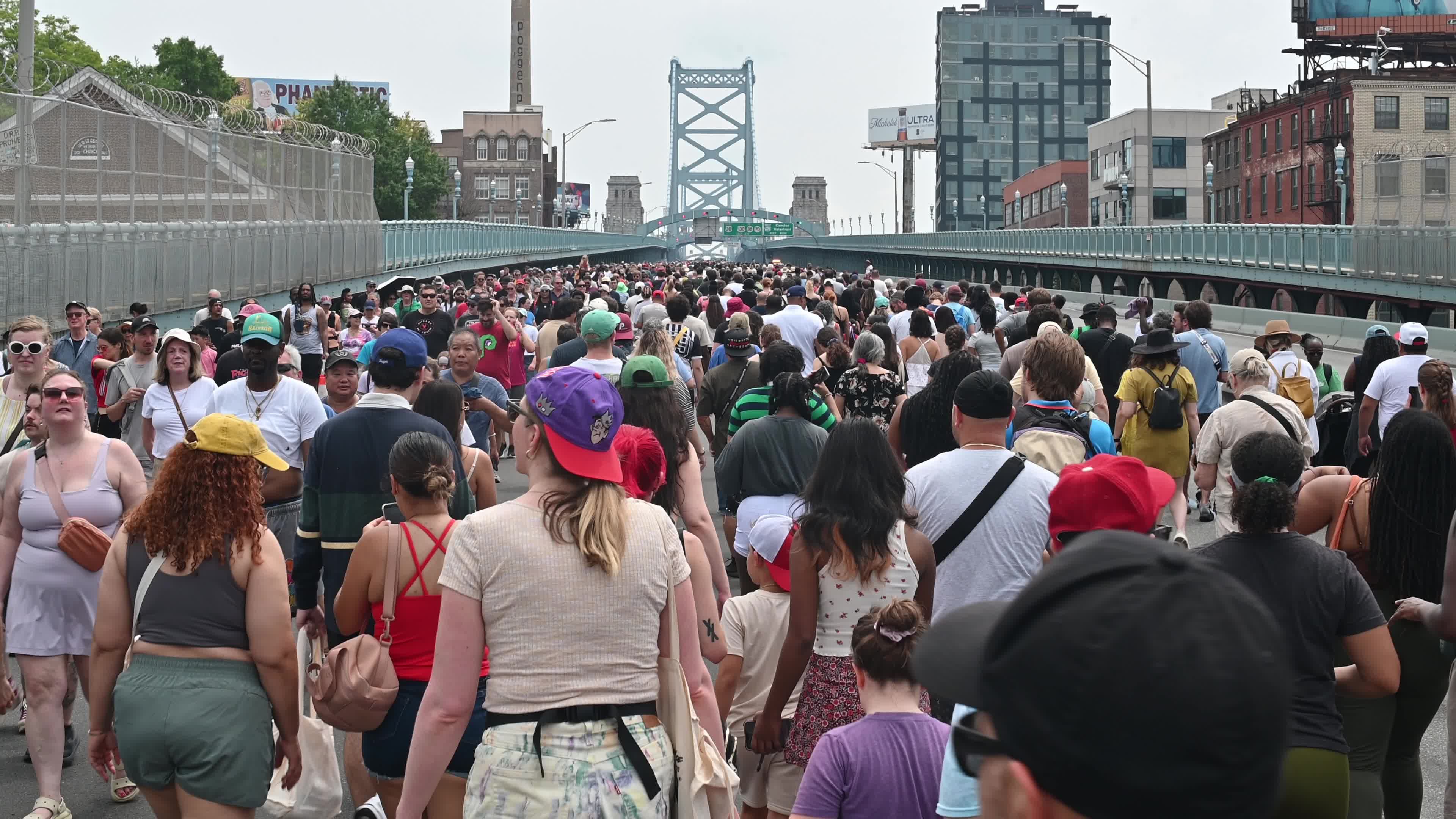 People Walk the Benjamin Franklin Bridge to celebrate 100th Anniversary