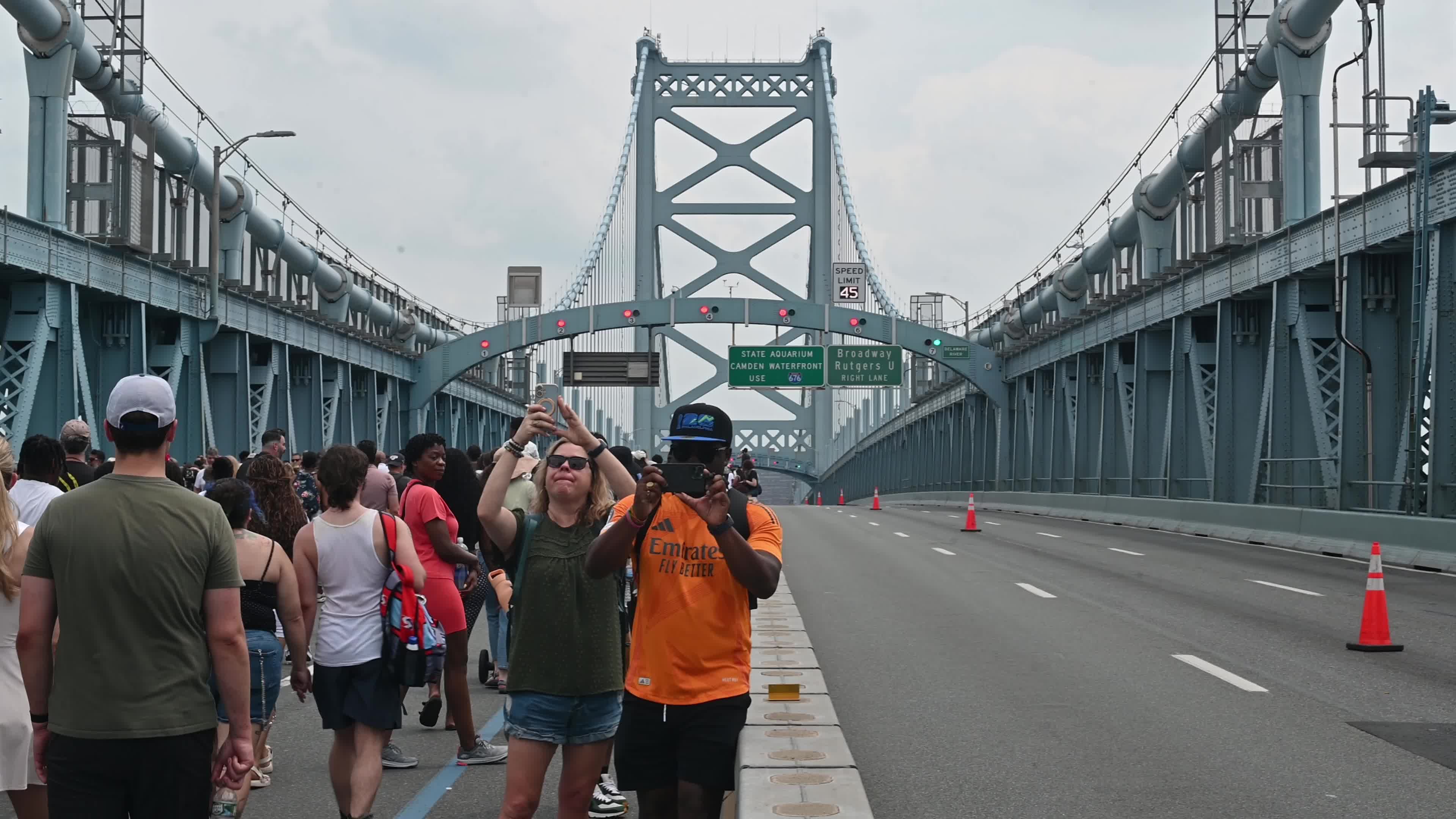 People Walk the Benjamin Franklin Bridge to celebrate 100th Anniversary