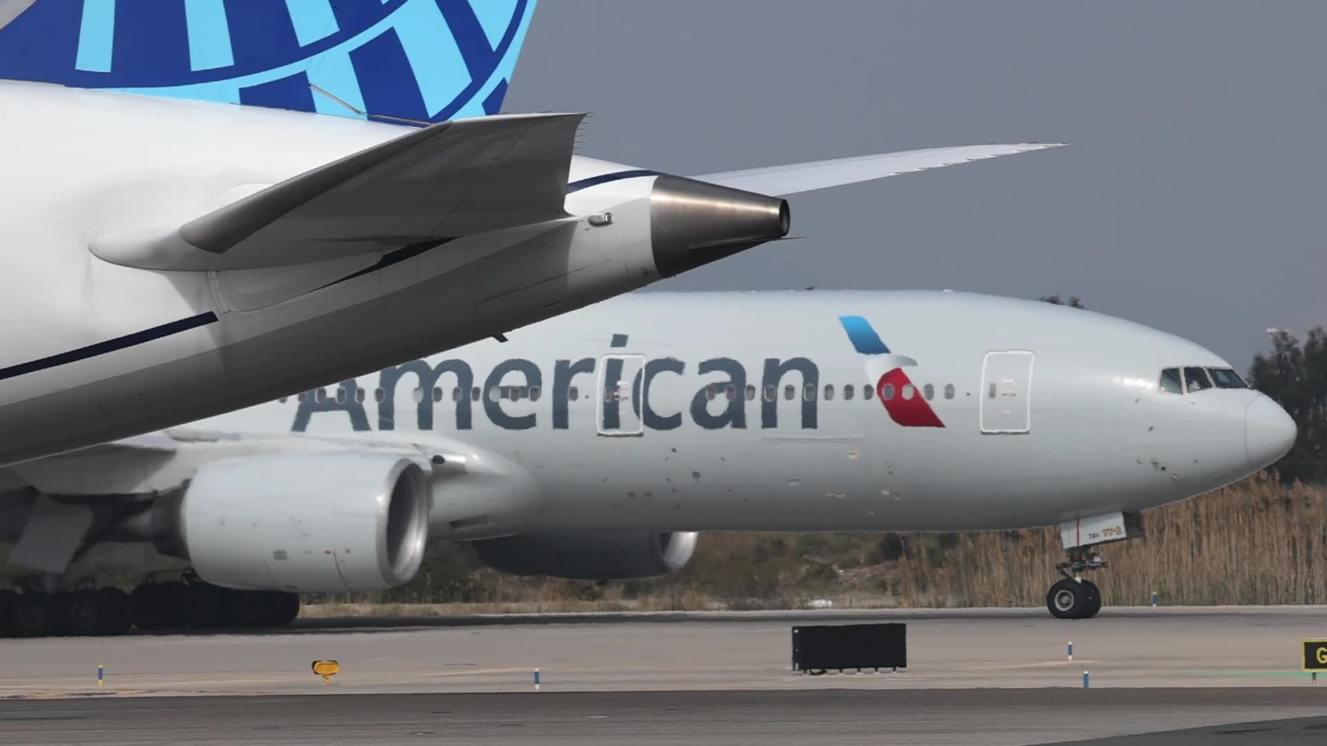 American Airlines Boeing 777 Takes Off from Barcelona Airport