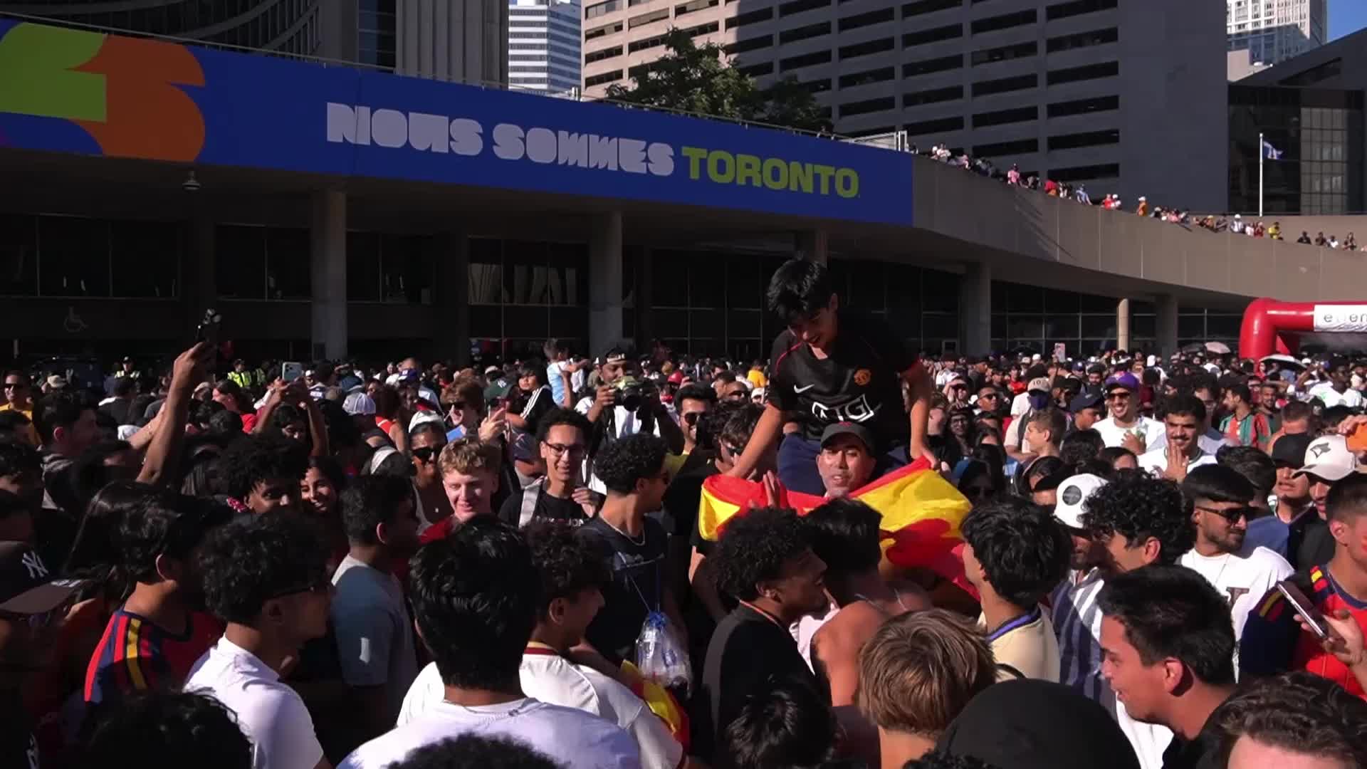 Fans Celebrate Spain's 2026 FIFA World Cup Victory At Toronto Watch Party