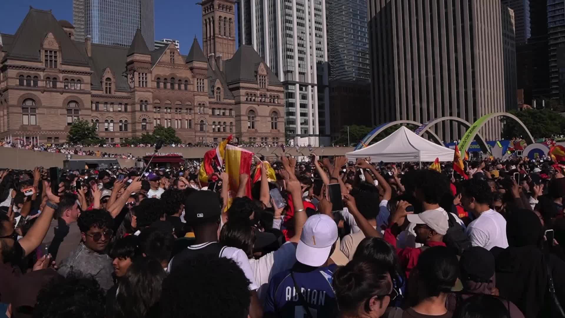 Fans Celebrate Spain's 2026 FIFA World Cup Victory At Toronto Watch Party