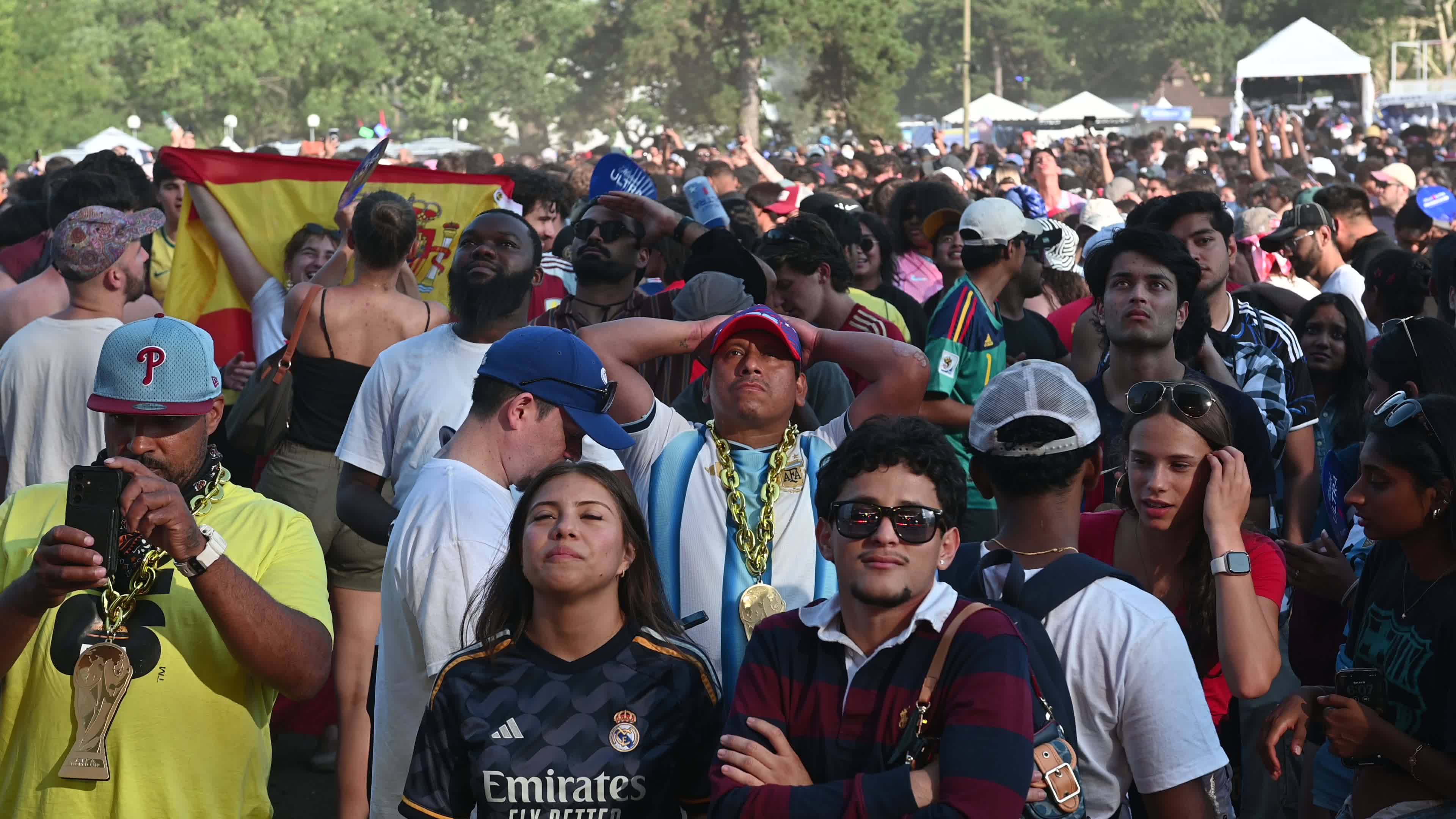 Fan reactions during FIFA World Cup Finals watch party in Philadelphia, PA