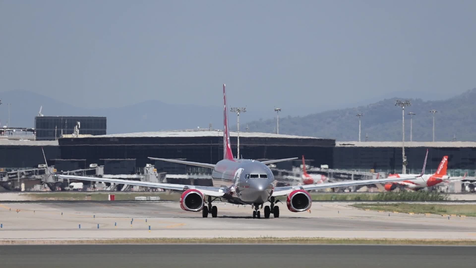 A Jet2 Boeing 737 on the runway at Barcelona Airport