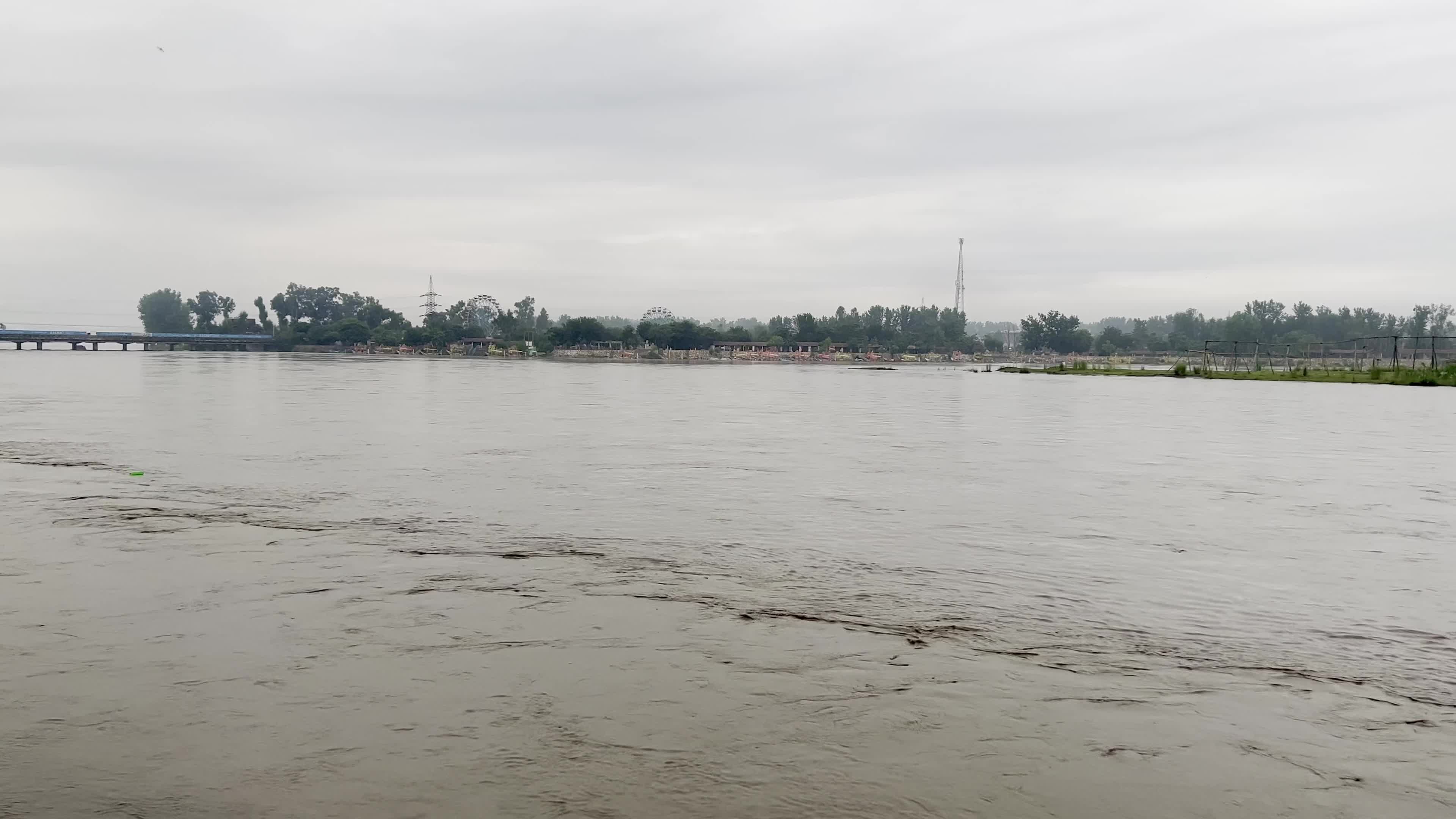 High-Level Flood Surge Moves Through Kabul River in Pakistan's Charsadda District