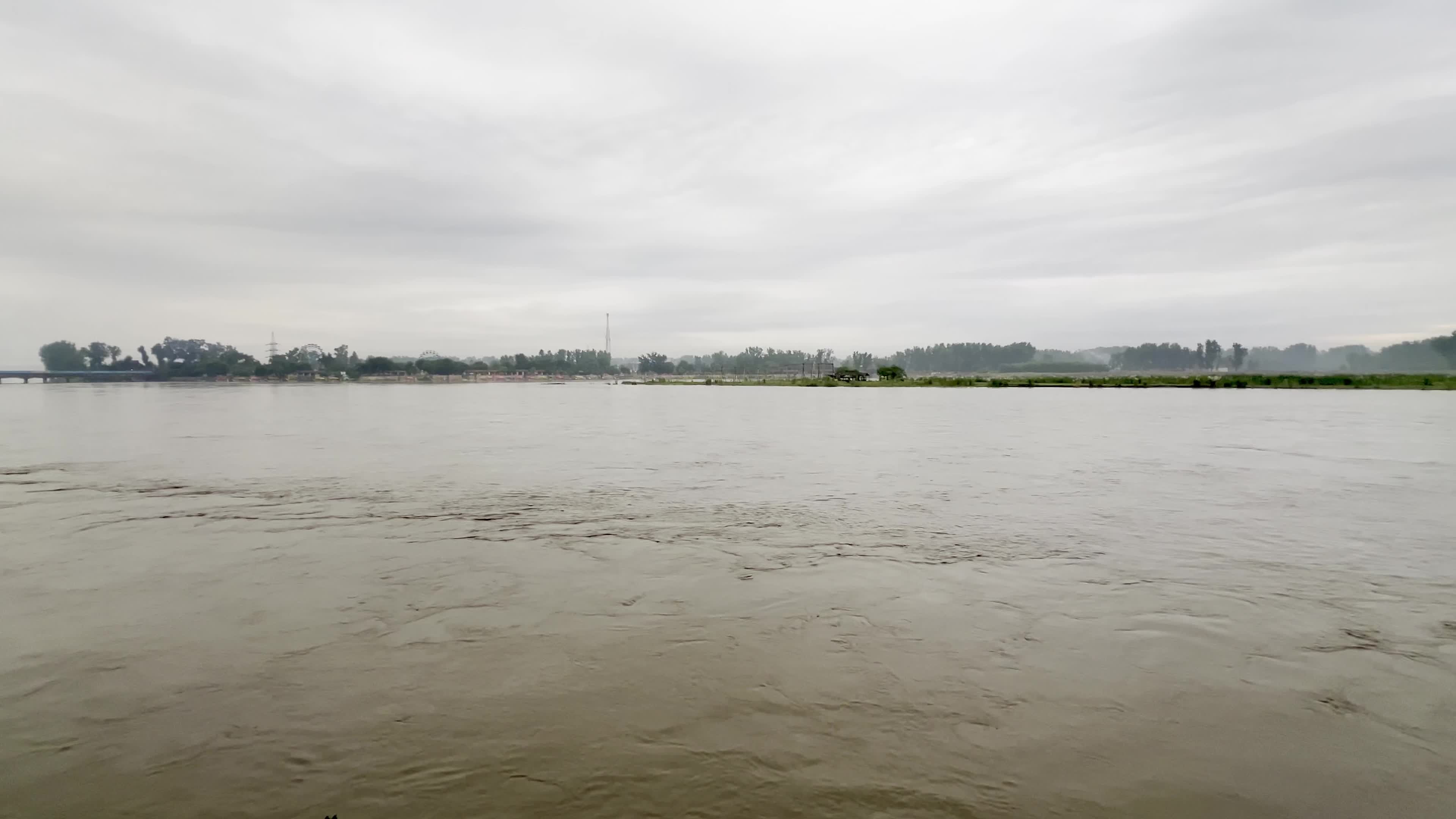 High-Level Flood Surge Moves Through Kabul River in Pakistan's Charsadda District