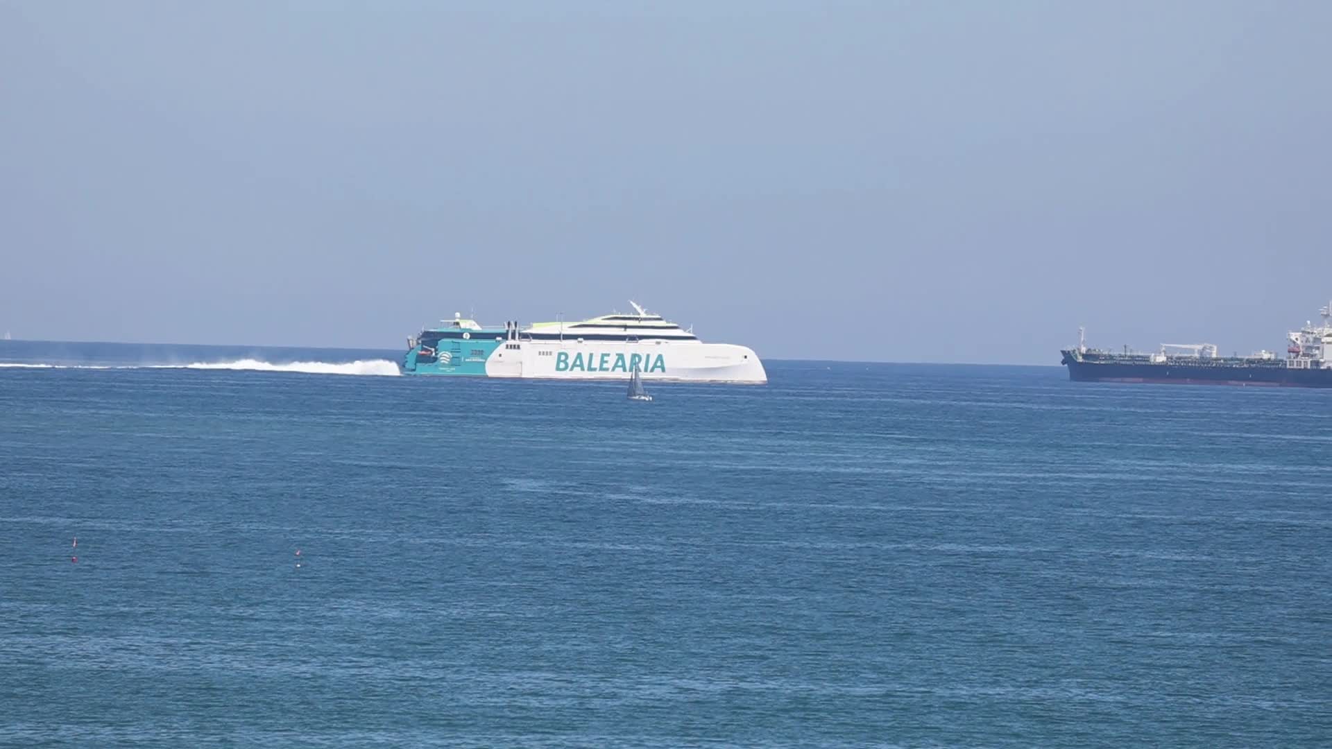 A Balearia Fast Ferry departing from the Port of Barcelona