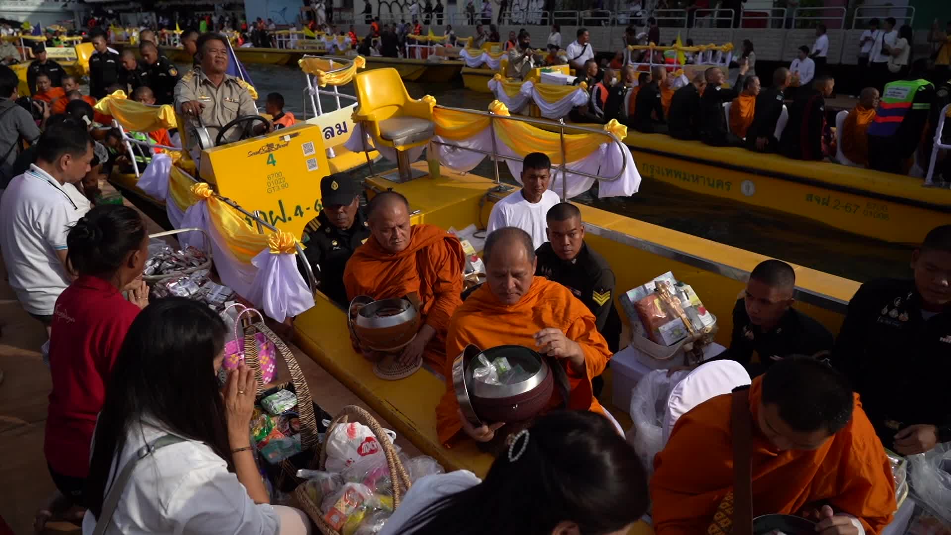 Boat Alms Giving Ceremony Featuring 225 Buddhist Monks.