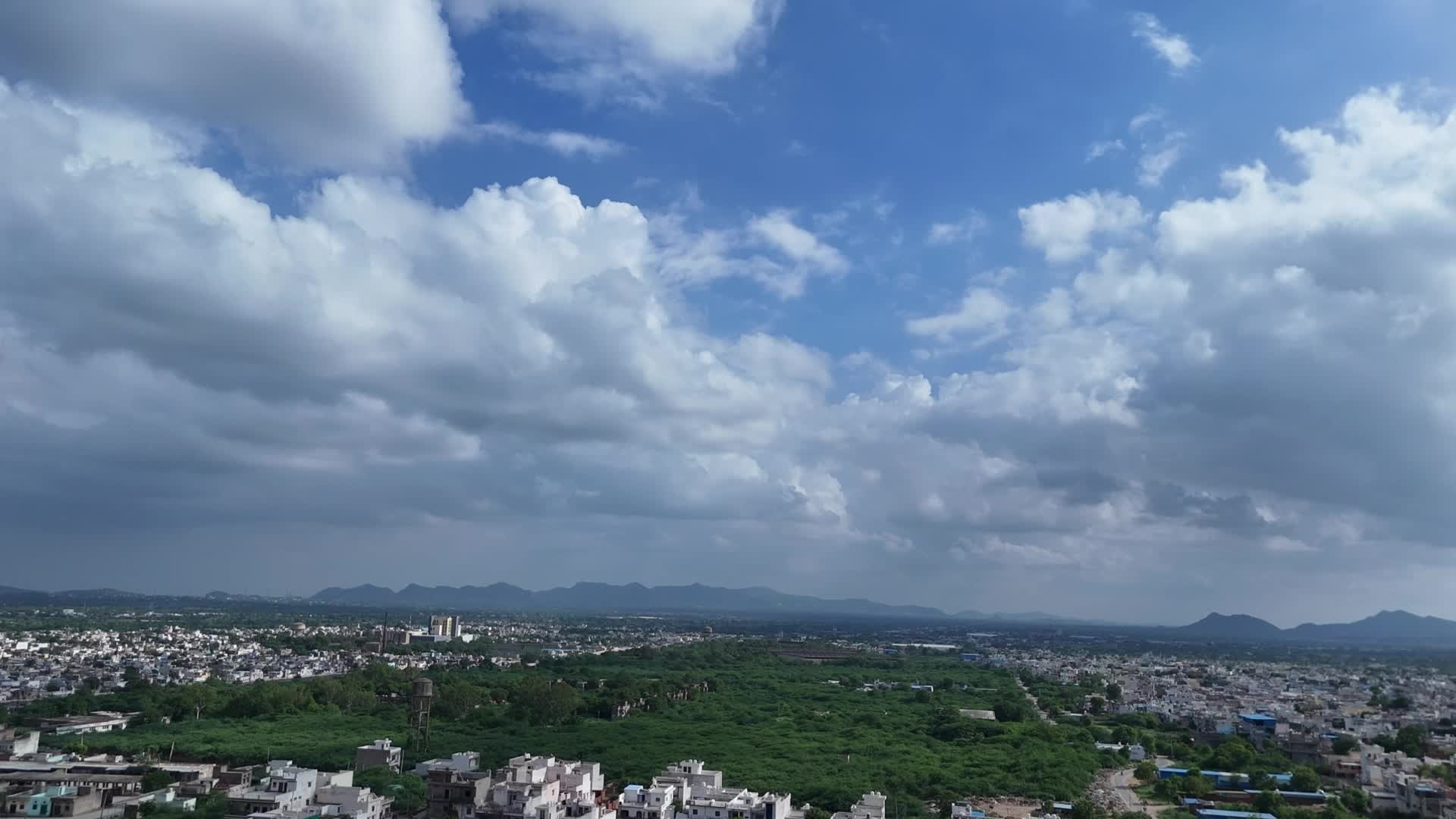 Panoramic view of the city skyline as clouds hover over the landscape, in Ajmer, Rajasthan, India on 26 July 2026.