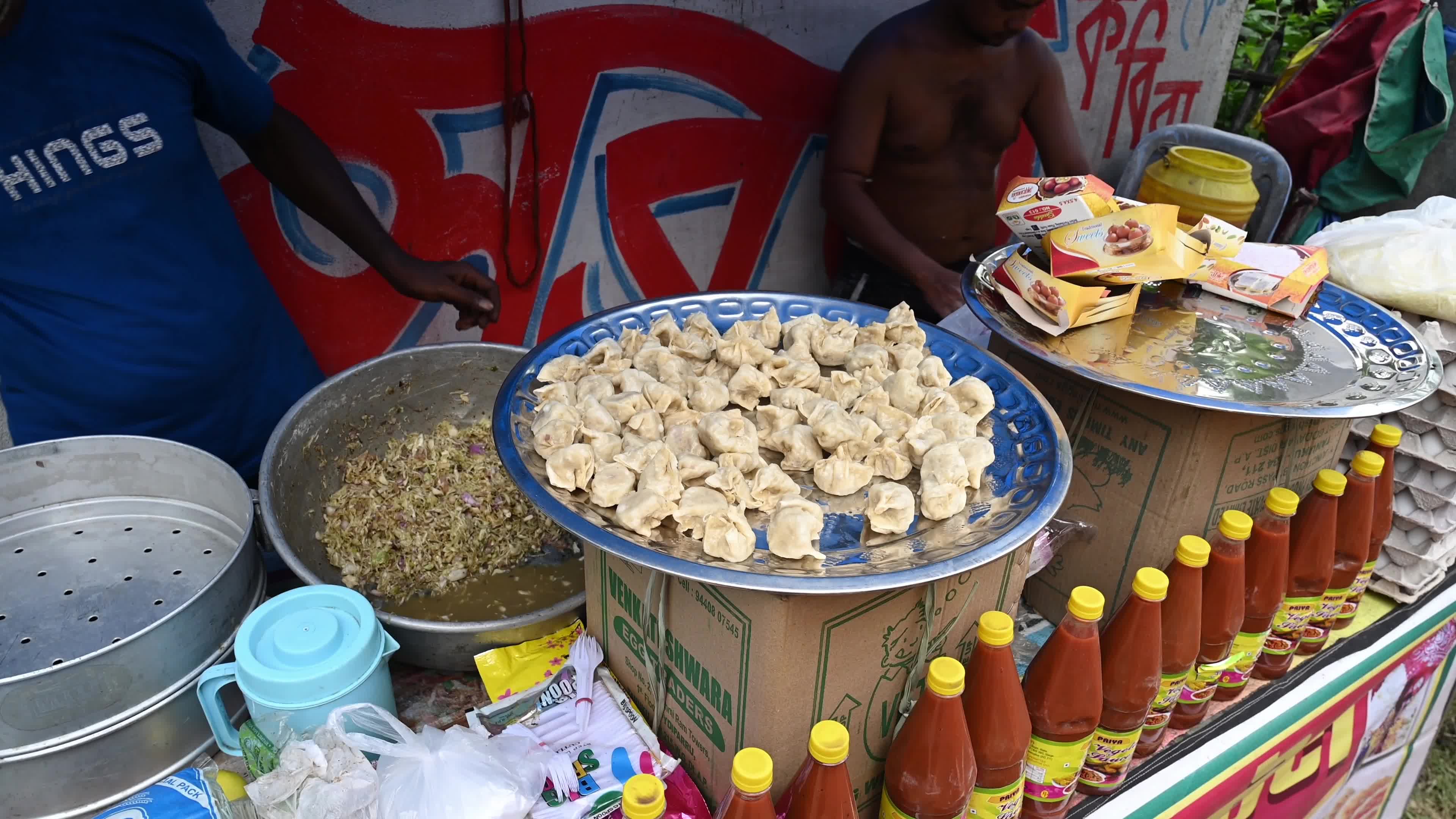 Steamed momos at a village festival - Dumpling Snack - Street Food