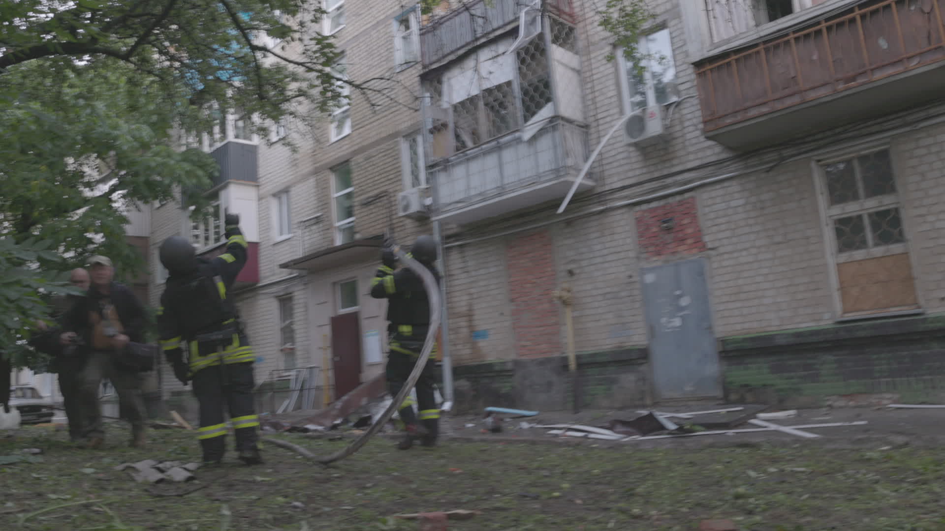 Firefighters Battle Blaze After Shahed Drone Strike on Residential Building in Kharkiv