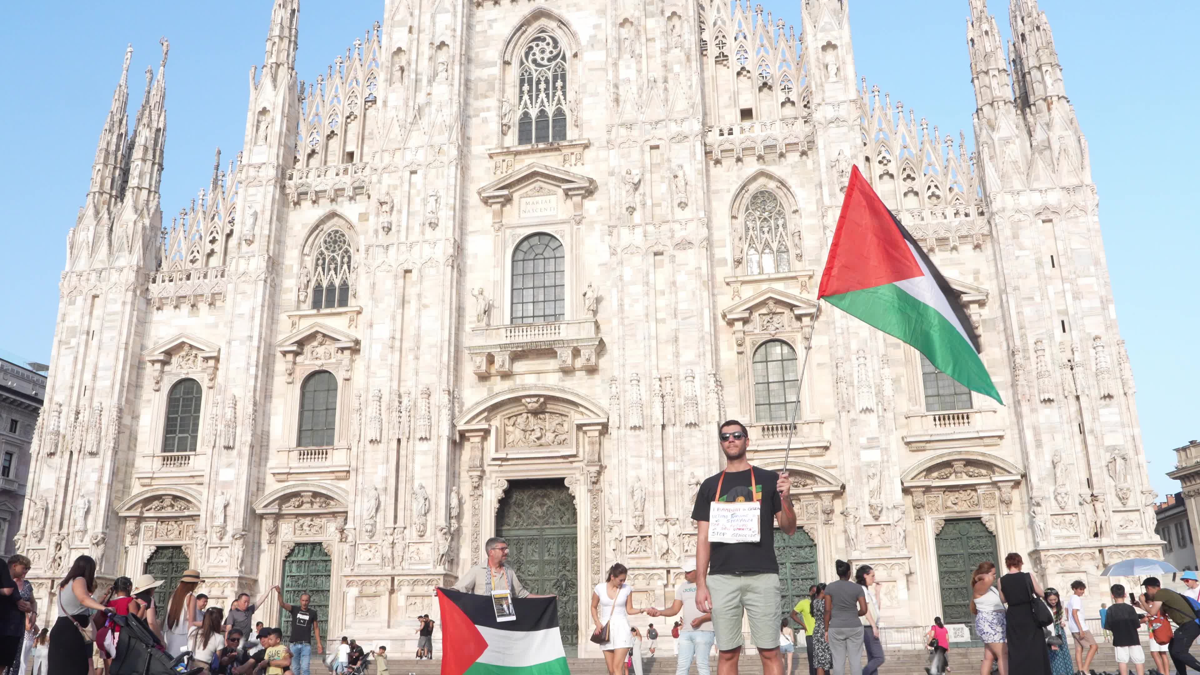 Pro-Palestine Rally in Front of Milan Cathedral (Duomo di Milano)