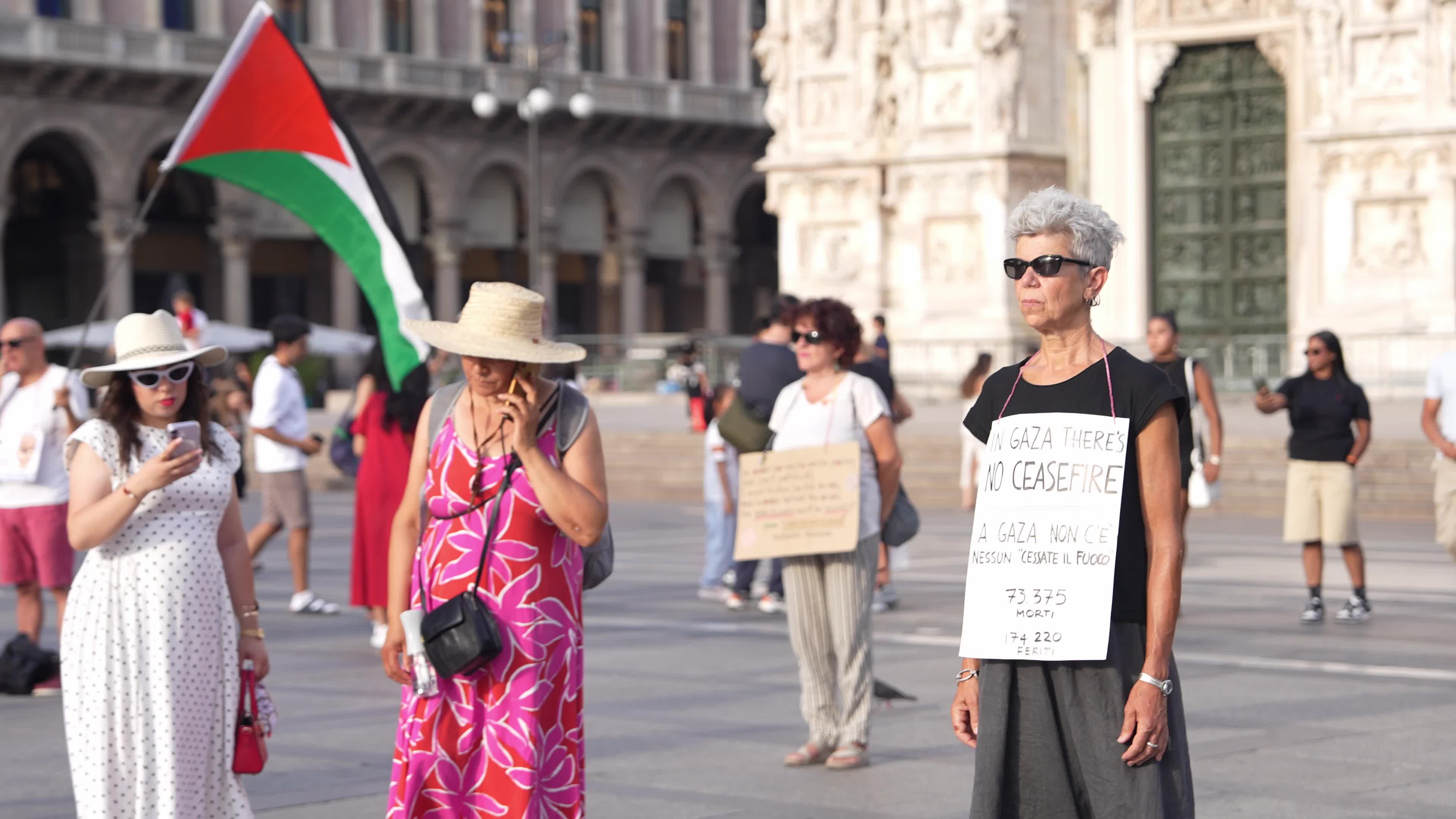 Pro-Palestine Rally in Front of Milan Cathedral (Duomo di Milano)