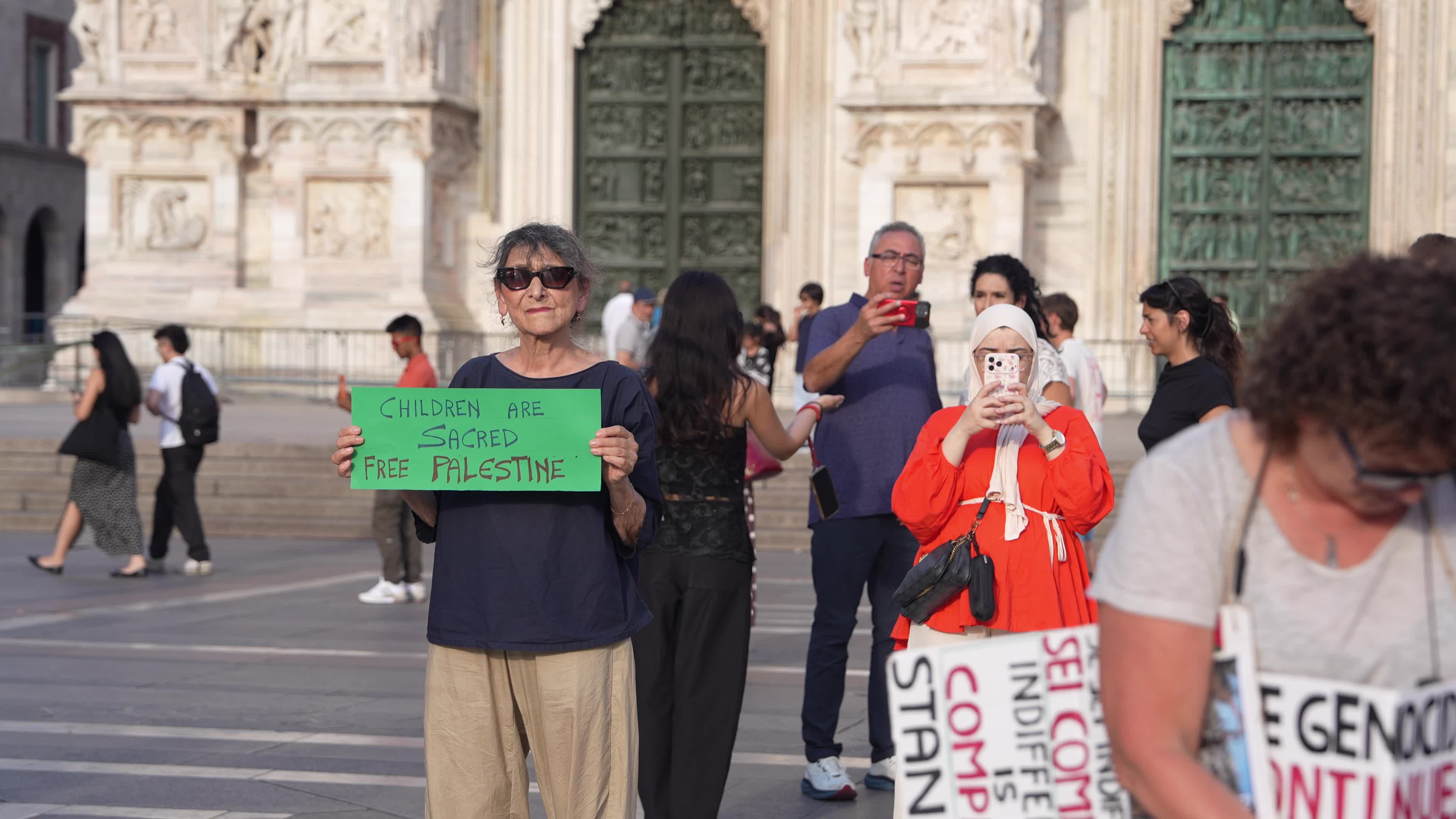 Pro-Palestine Rally in Front of Milan Cathedral (Duomo di Milano)