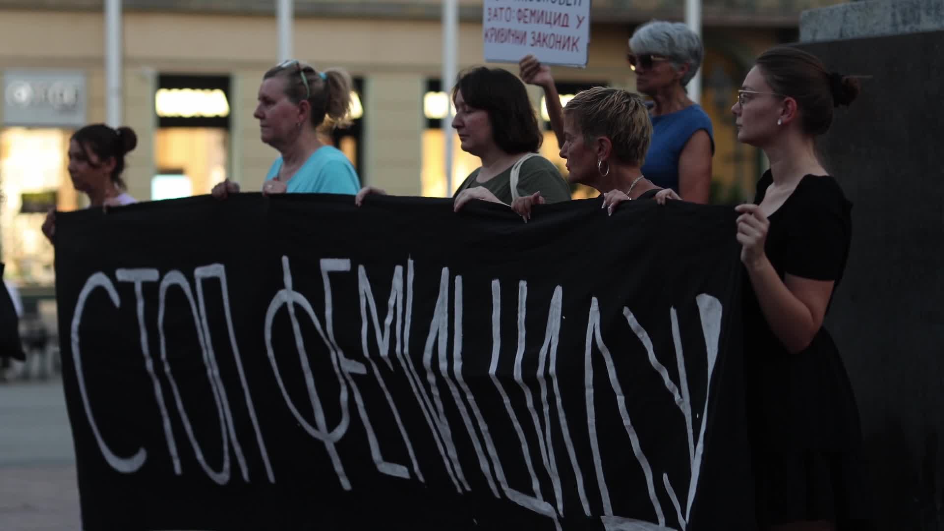 Banner Reading "Stop Femicide" at Protest in Novi Sad - 08/03/2026