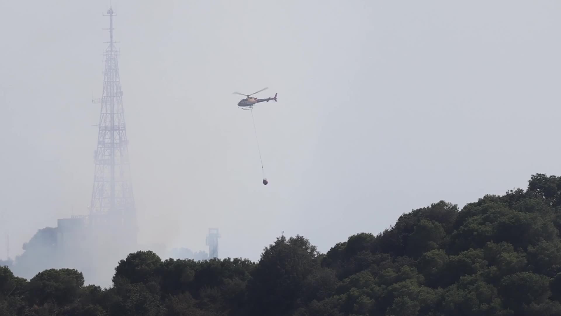 Forest fire in the upper part of Barcelona