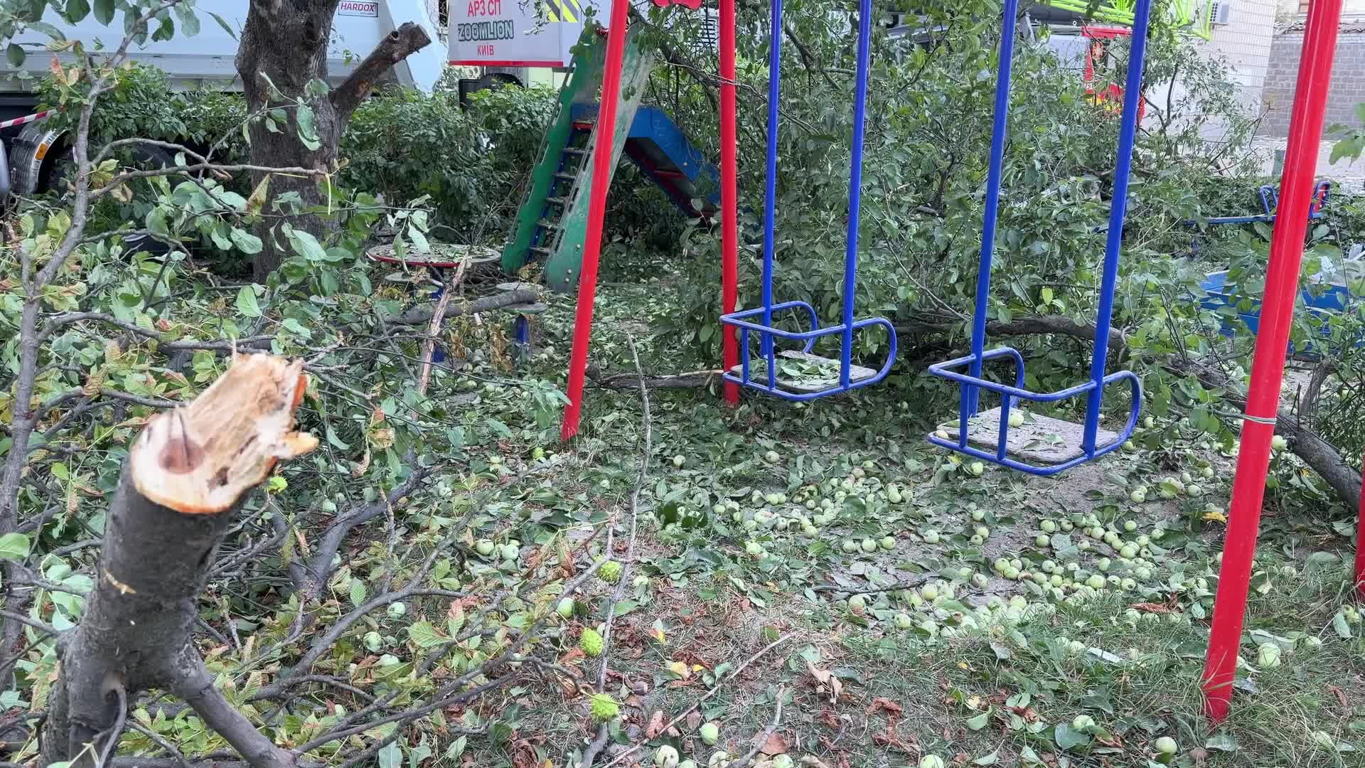 The aftermath of a massive Russian overnight attack is seen in Kyiv, Ukraine, on August 20, 2026.
