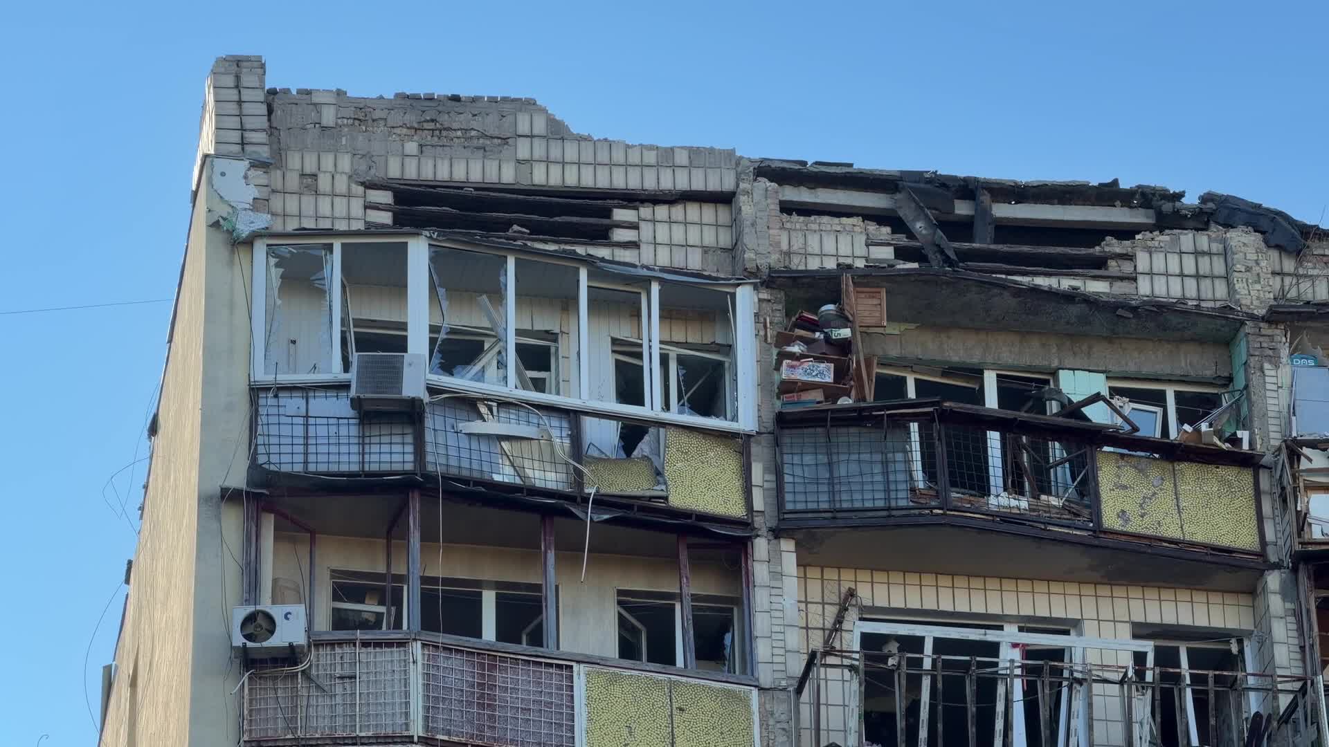 The aftermath of a massive Russian overnight attack is seen in Kyiv, Ukraine, on August 20, 2026.