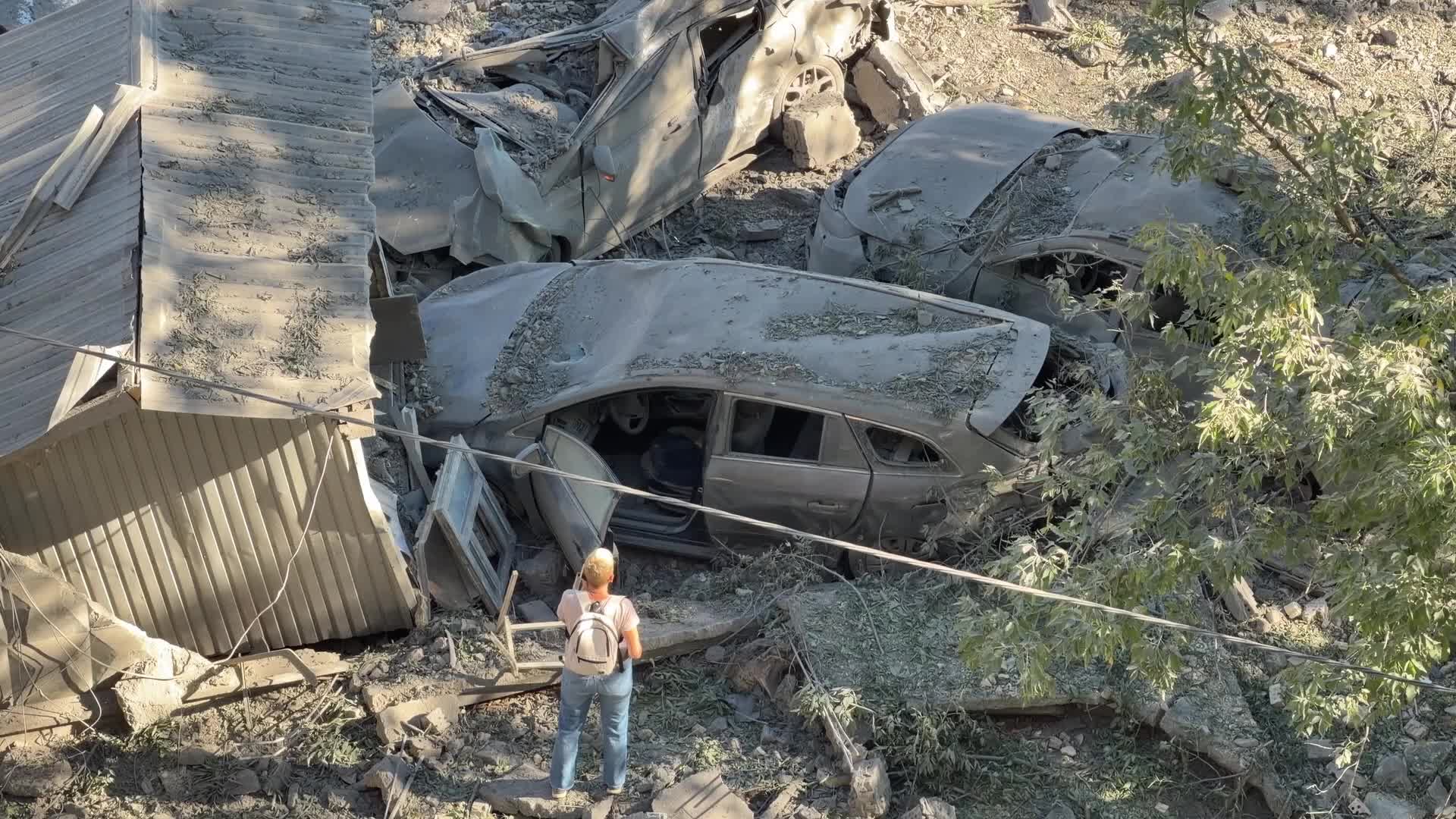 The aftermath of a massive Russian overnight attack is seen in Kyiv, Ukraine, on August 20, 2026.