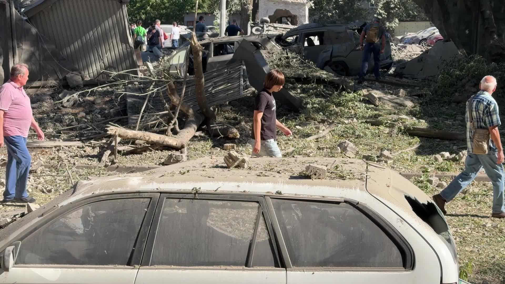 The aftermath of a massive Russian overnight attack is seen in Kyiv, Ukraine, on August 20, 2026.