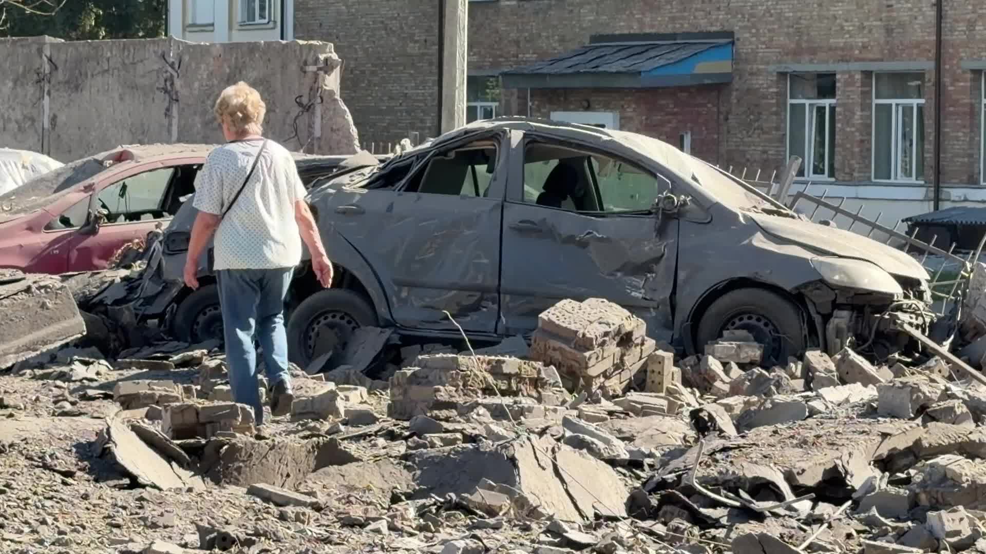 The aftermath of a massive Russian overnight attack is seen in Kyiv, Ukraine, on August 20, 2026.