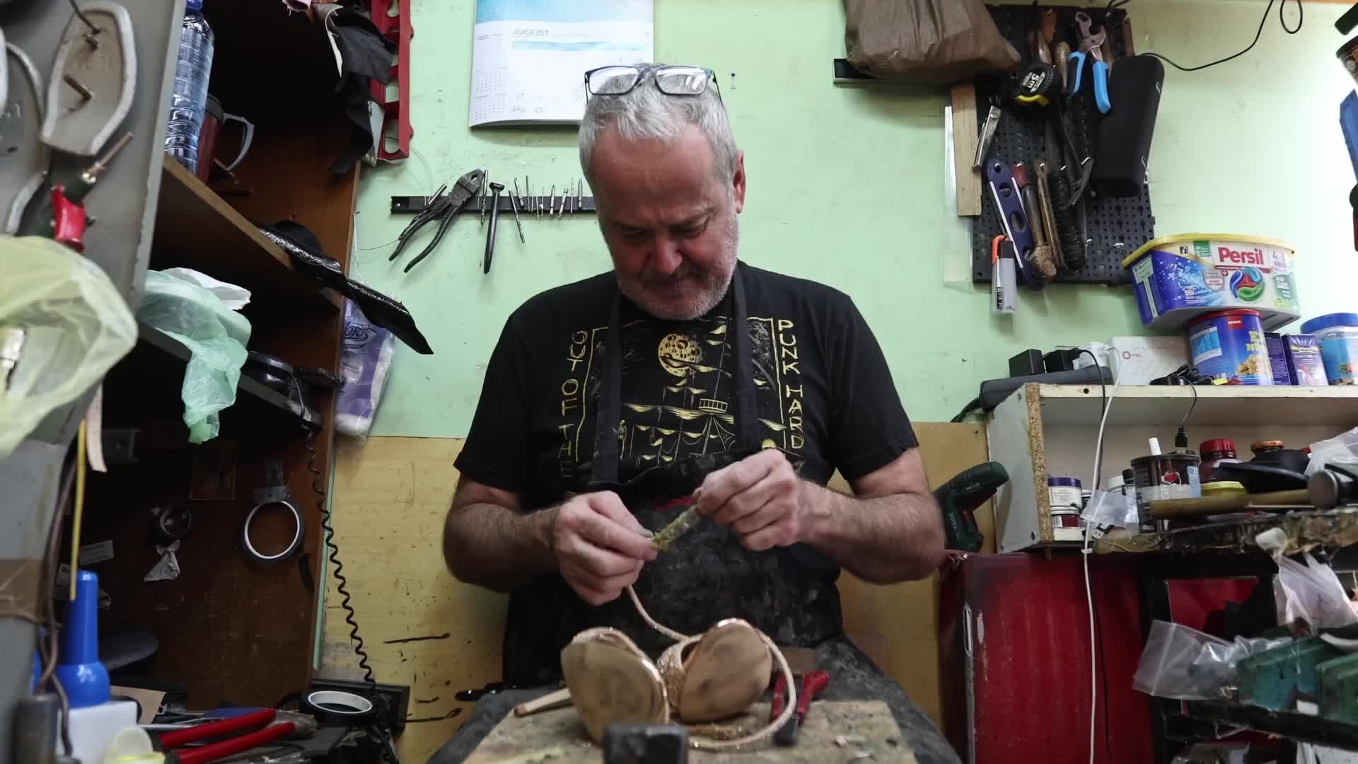 Shoemaker Repairing Women's Shoes in His Workshop