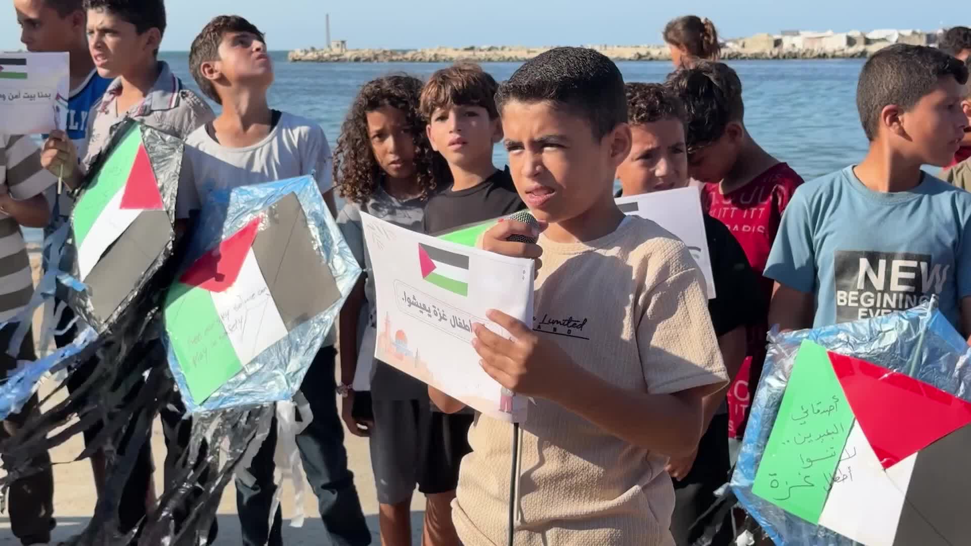 Palestinian Children Fly Kites At Gaza Port Gathering