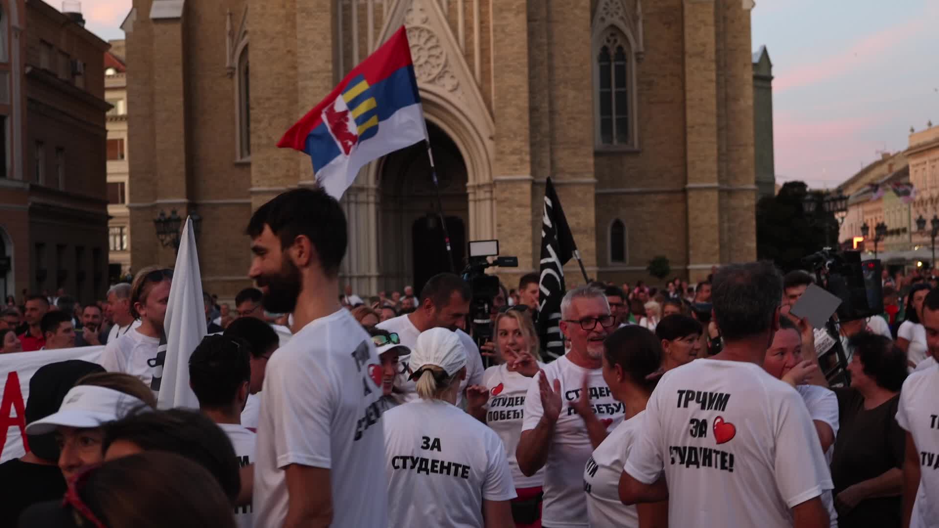 Members of the "I Run for Students" initiative join opposition rally at Freedom Square in Novi Sad, Serbia