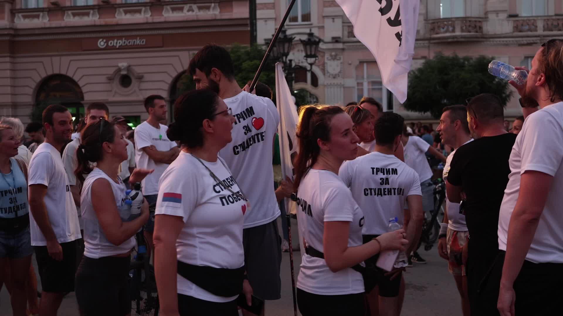 Members of the "I Run for Students" initiative join opposition rally at Freedom Square in Novi Sad, Serbia