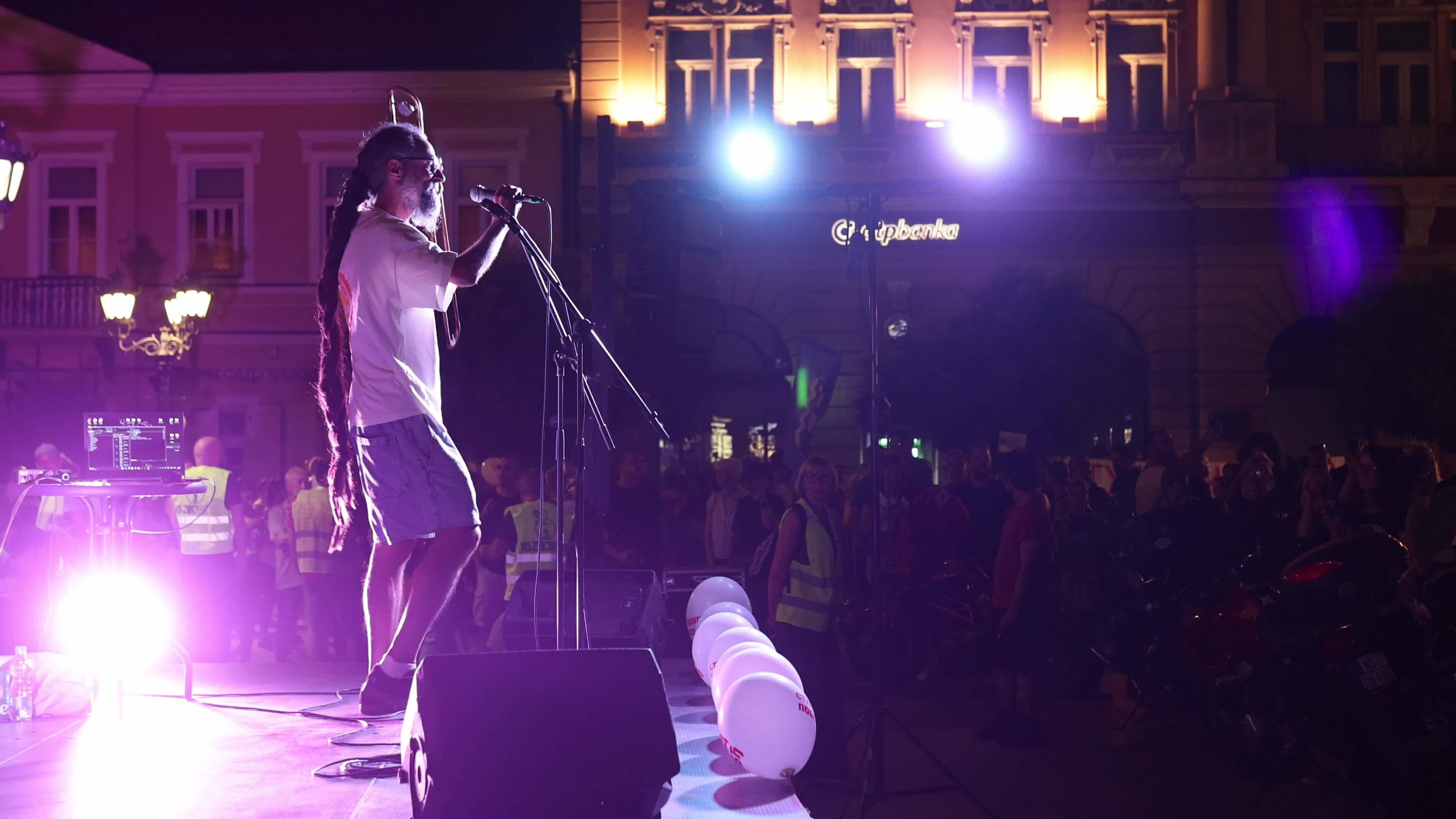 Musician Nemanja Kojic Kojot Performs at Opposition Rally in Novi Sad, Serbia