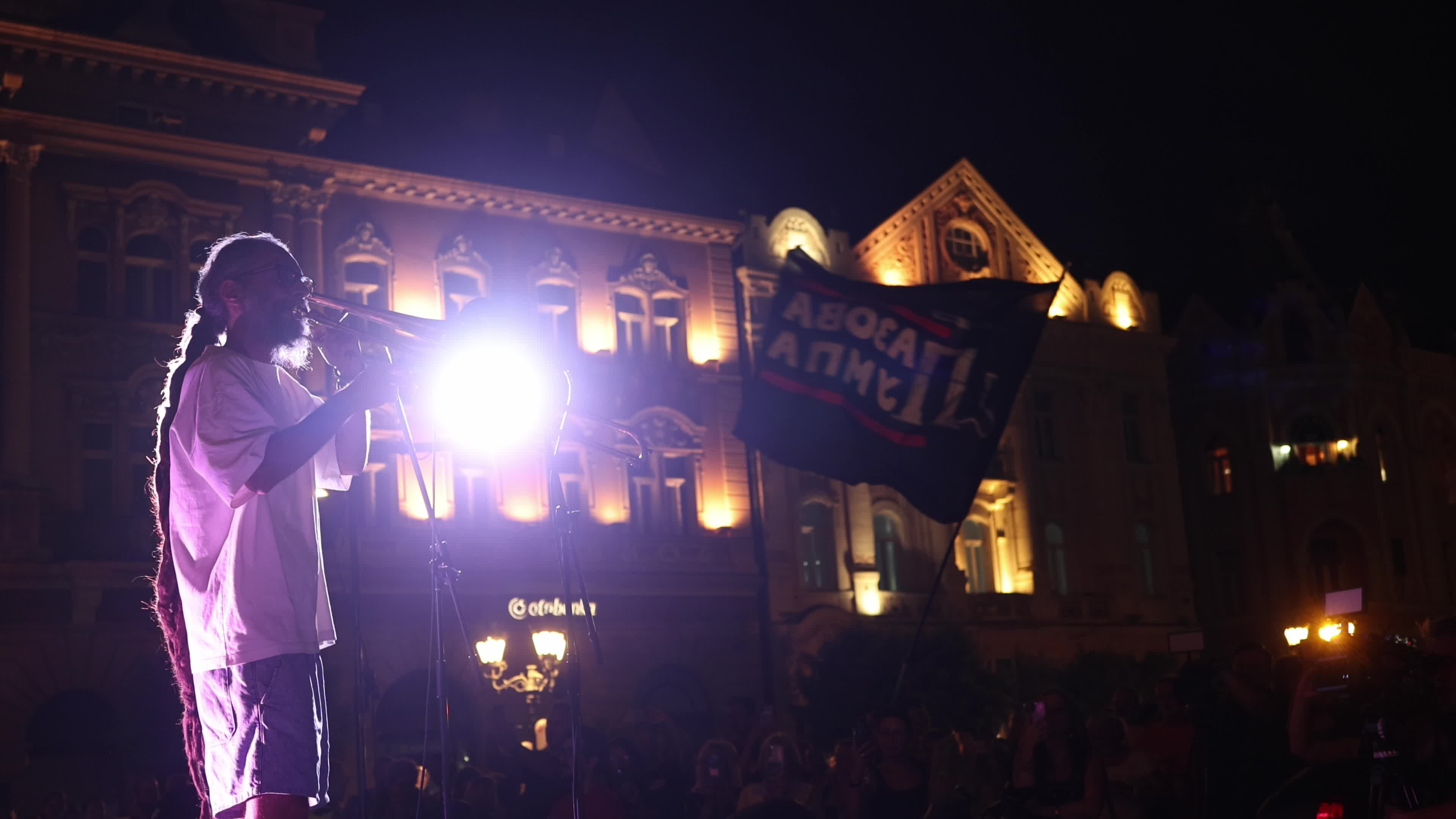 Musician Nemanja Kojic Kojot Performs at Opposition Rally in Novi Sad, Serbia