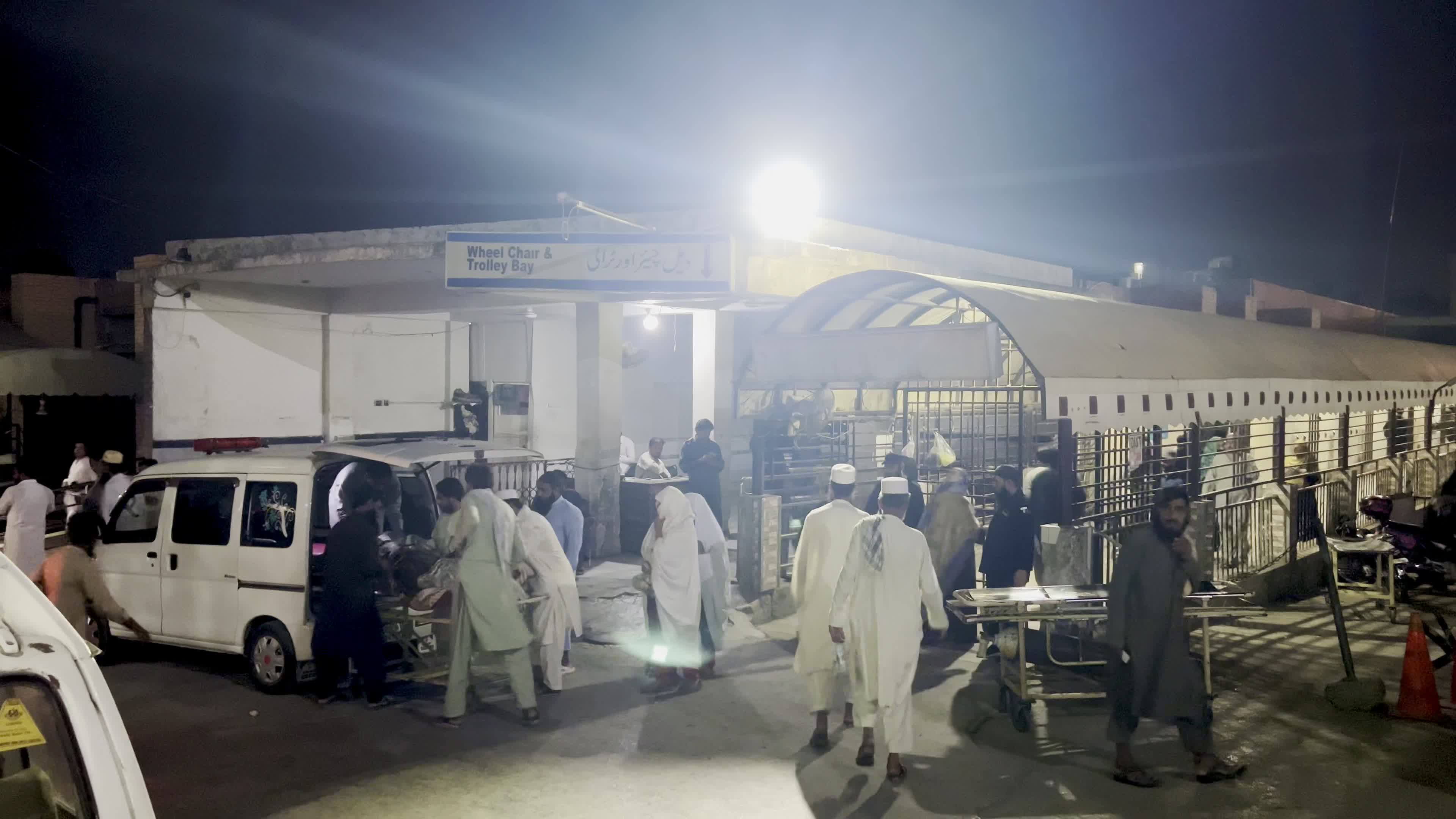 Blast victim receive treatment at a hospital in Peshawar
